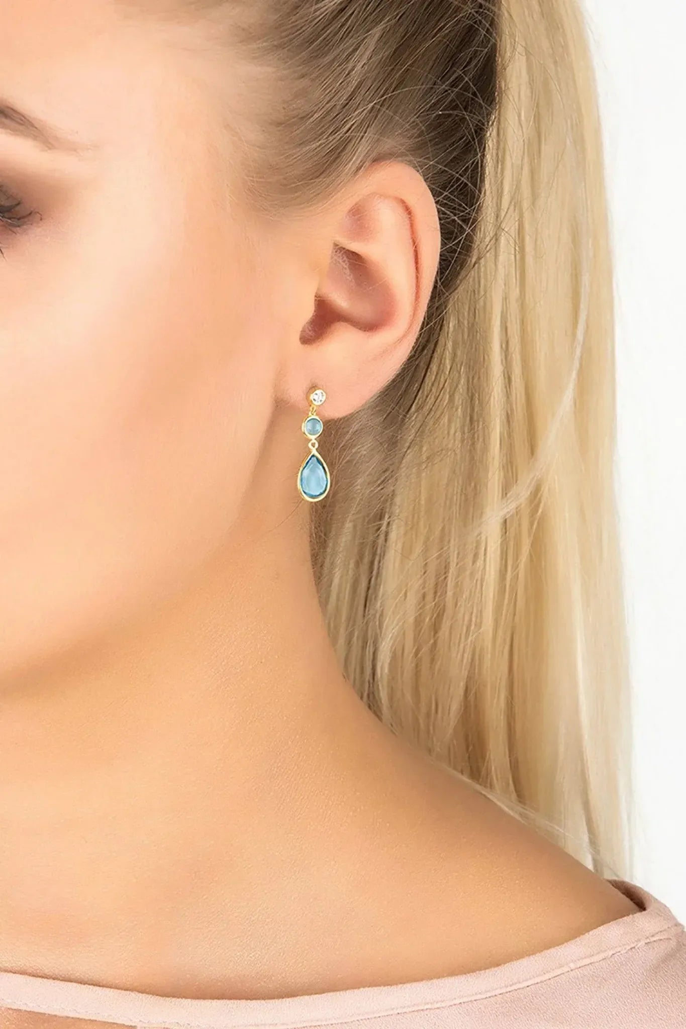 Tuscany Gemstone Drop Earring Gold Blue Topaz - LATELITA Earrings