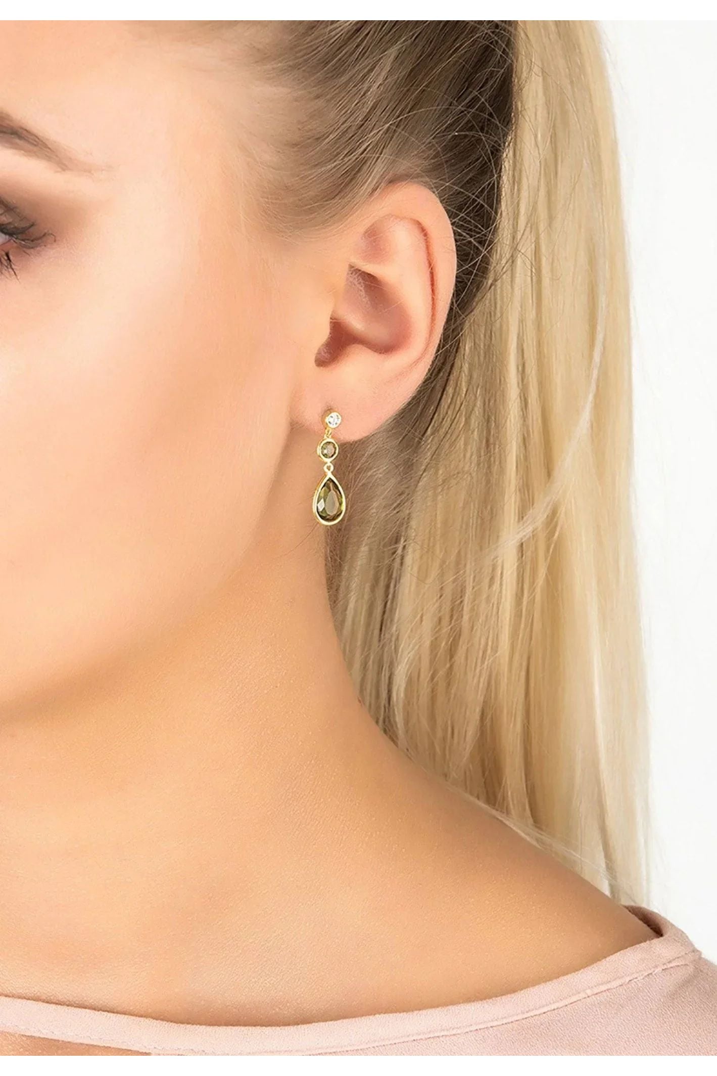 Tuscany Gemstone Drop Earring Gold Peridot - LATELITA Earrings