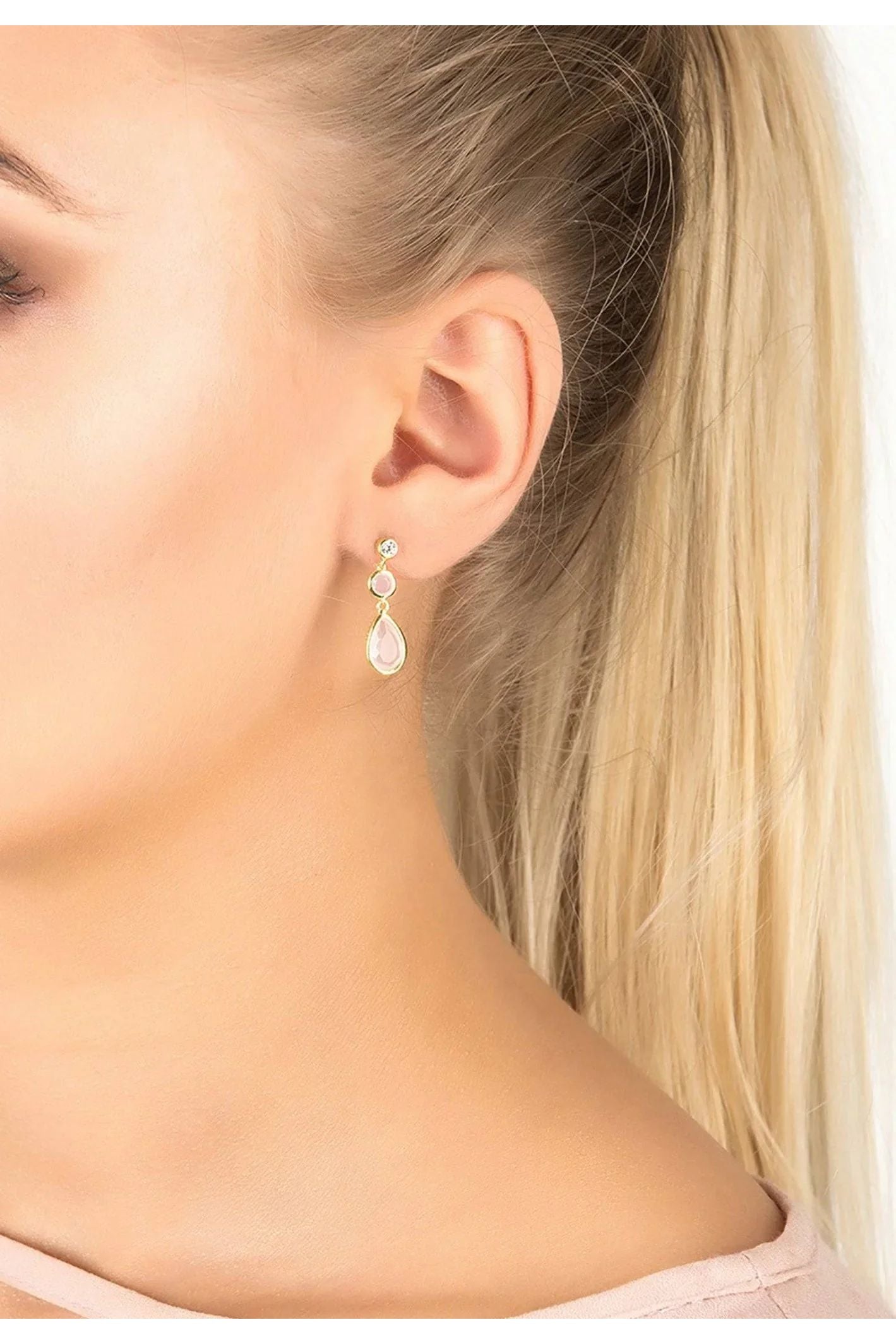 Tuscany Gemstone Drop Earring Gold Rose Quartz - LATELITA Earrings