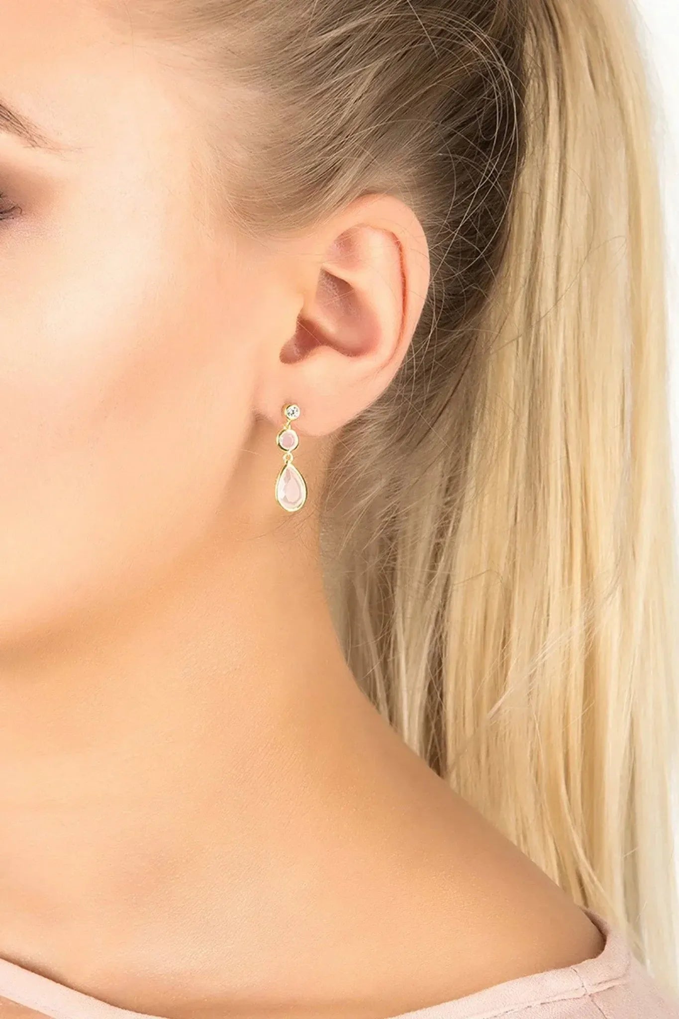 Tuscany Gemstone Drop Earring Gold Rose Quartz - LATELITA Earrings