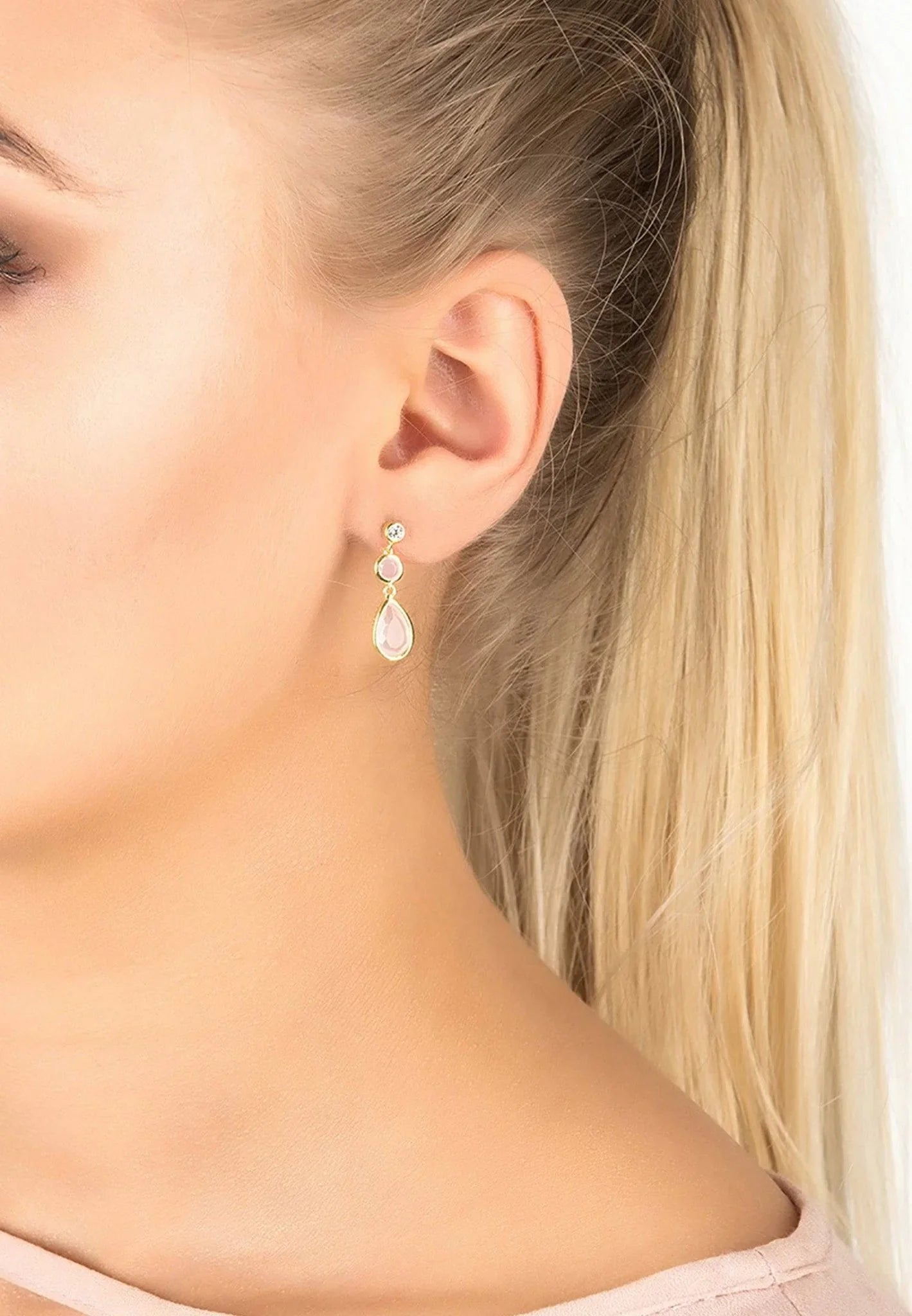 Tuscany Gemstone Drop Earring Gold Rose Quartz - LATELITA Earrings