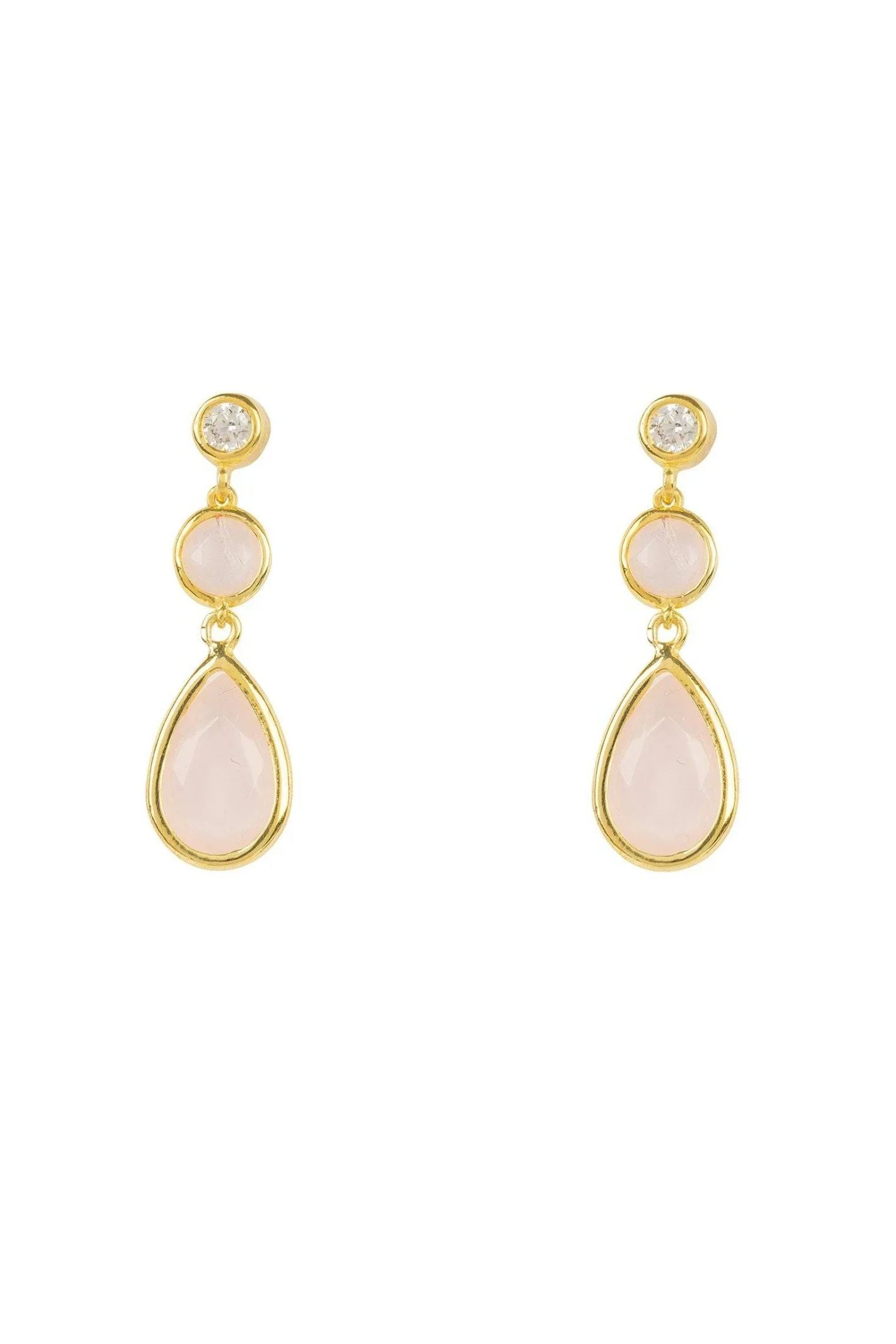 Tuscany Gemstone Drop Earring Gold Rose Quartz - LATELITA Earrings