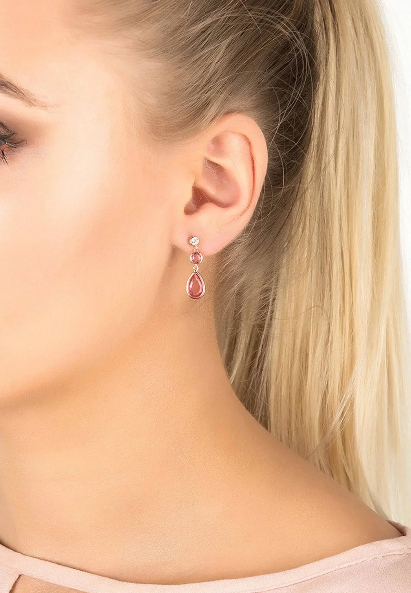 Tuscany Gemstone Drop Earring Rose Gold Pink Tourmaline - LATELITA Earrings