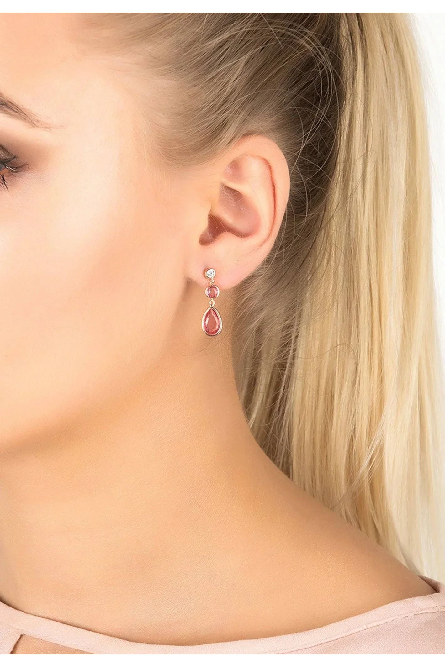 Tuscany Gemstone Drop Earring Rose Gold Pink Tourmaline - LATELITA Earrings
