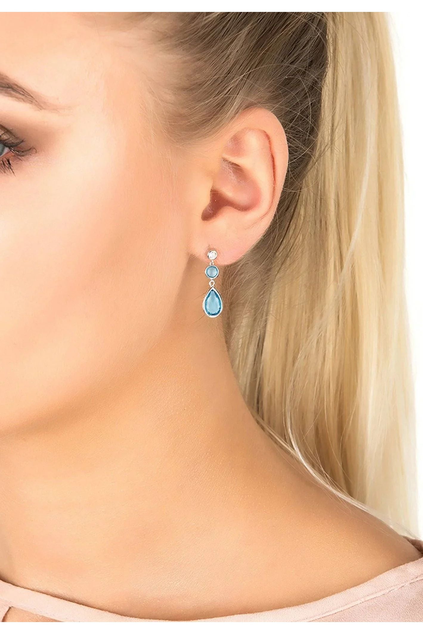 Tuscany Gemstone Drop Earring Silver Blue Topaz Hydro - LATELITA Earrings