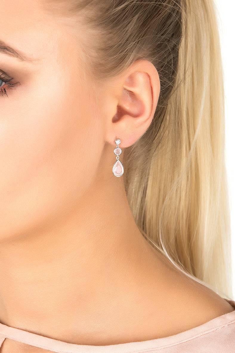 Tuscany Gemstone Drop Earring Silver Rose Quartz - LATELITA Earrings