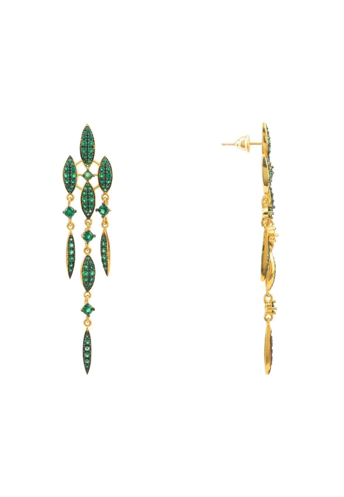 Valencia Statement Drop Earring Emerald Green Cz Gold - LATELITA Earrings