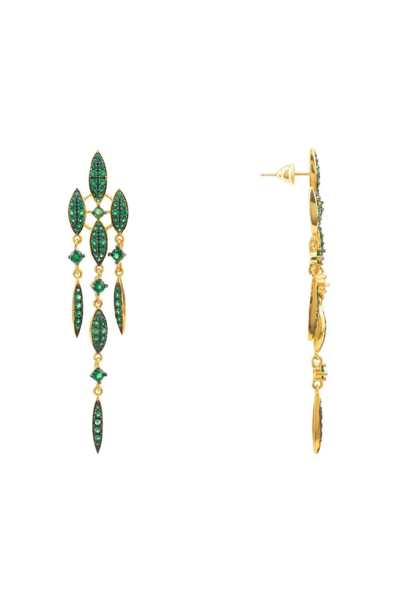 Valencia Statement Drop Earring Emerald Green Cz Gold - LATELITA Earrings