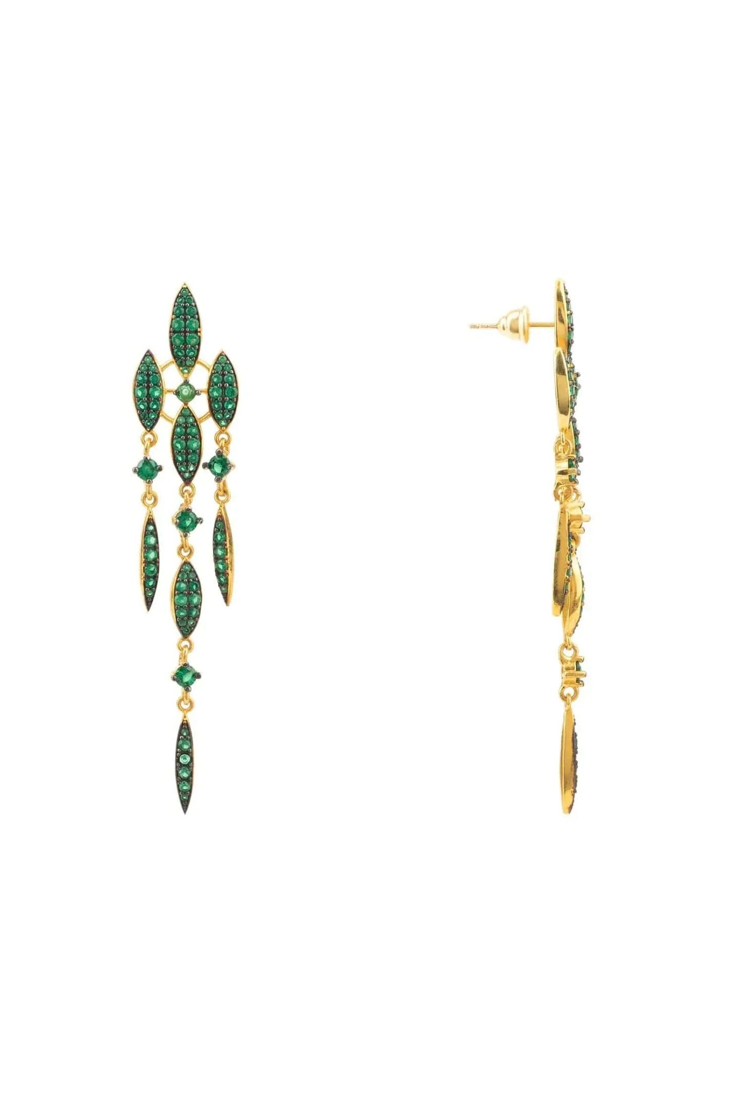 Valencia Statement Drop Earring Emerald Green Cz Gold - LATELITA Earrings