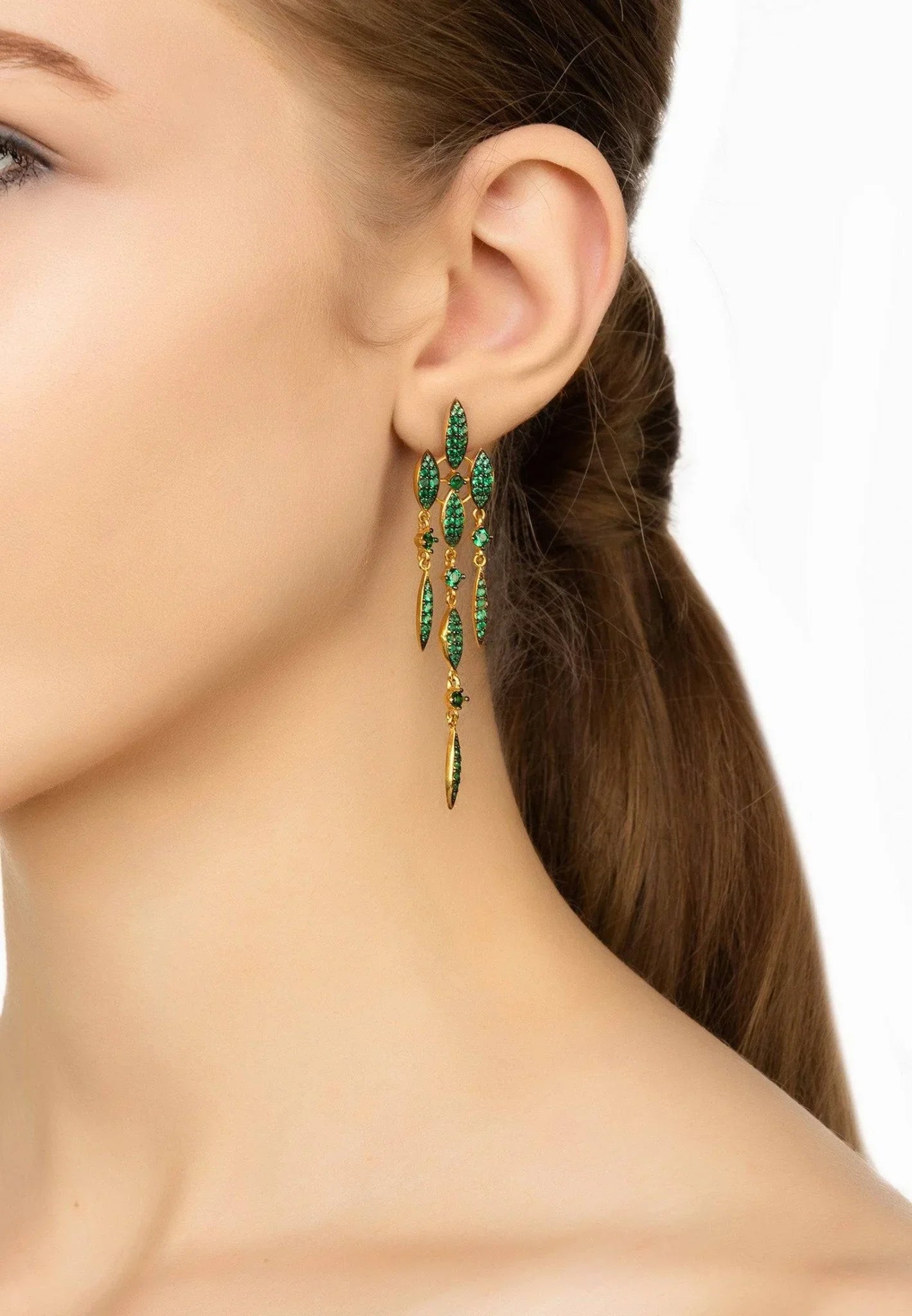 Valencia Statement Drop Earring Emerald Green Cz Gold - LATELITA Earrings