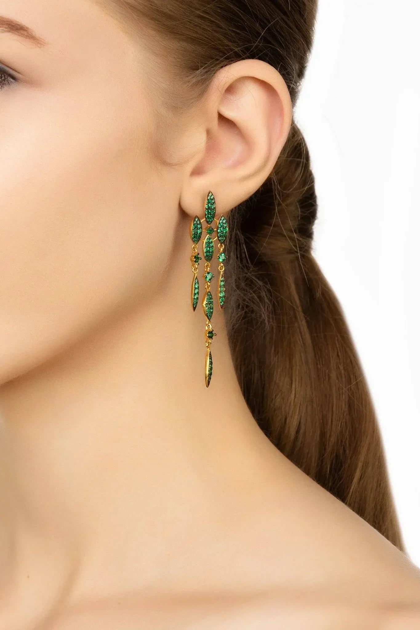 Valencia Statement Drop Earring Emerald Green Cz Gold - LATELITA Earrings