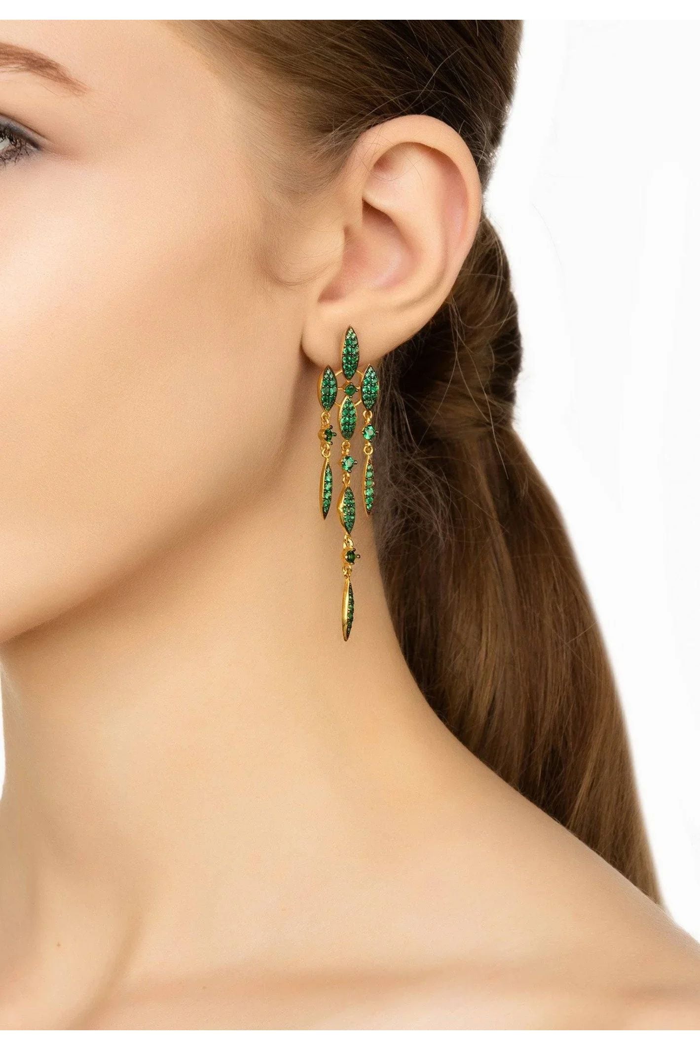 Valencia Statement Drop Earring Emerald Green Cz Gold - LATELITA Earrings