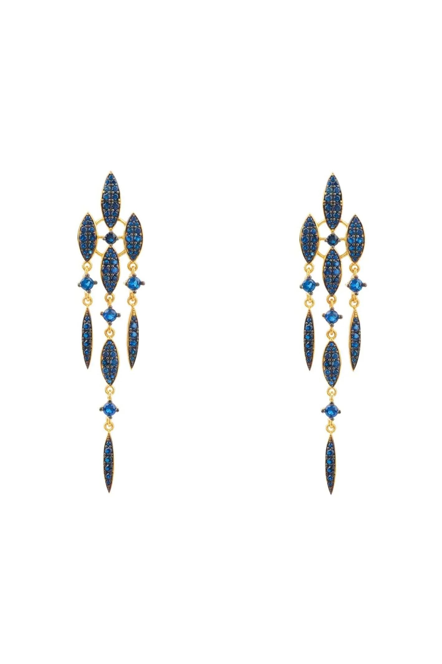 Valencia Statement Drop Earring Sapphire Blue Cz Gold - LATELITA Earrings