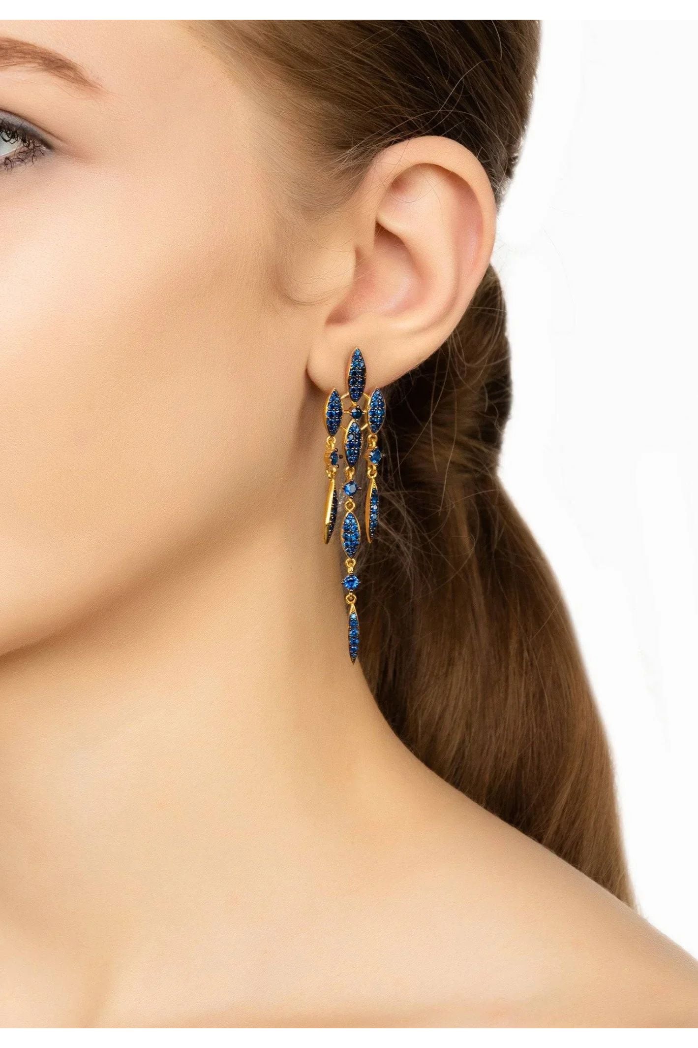 Valencia Statement Drop Earring Sapphire Blue Cz Gold - LATELITA Earrings