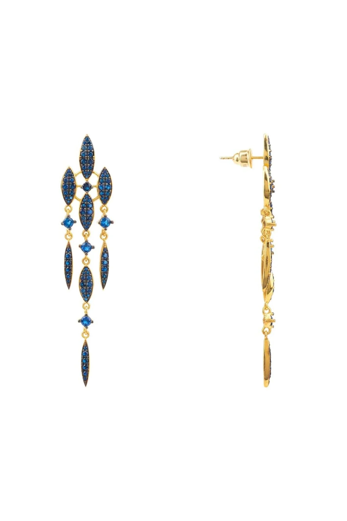 Valencia Statement Drop Earring Sapphire Blue Cz Gold - LATELITA Earrings