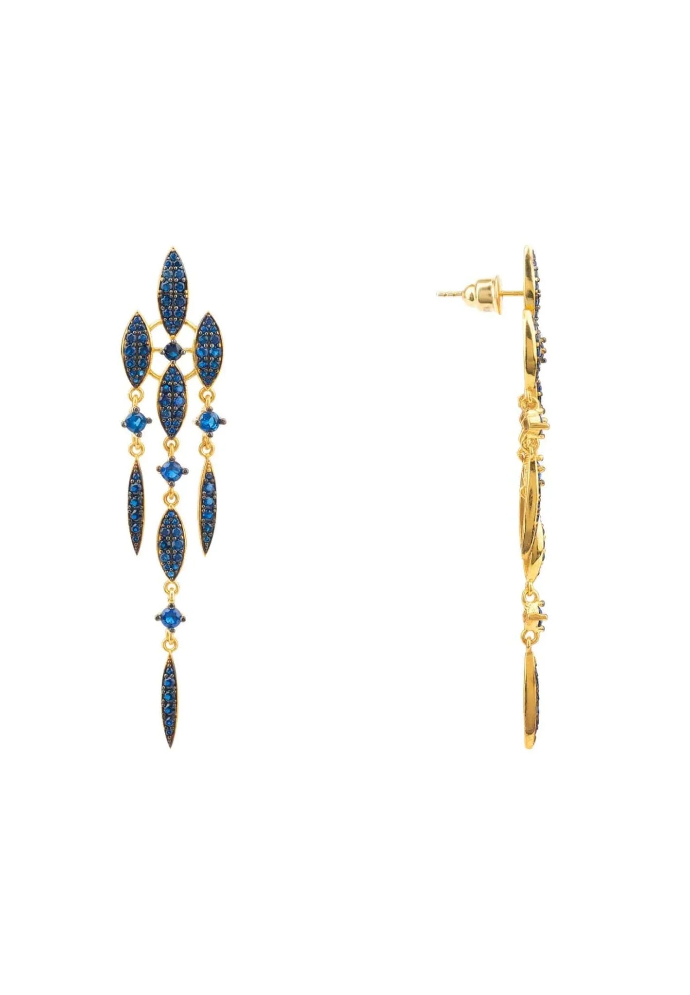 Valencia Statement Drop Earring Sapphire Blue Cz Gold - LATELITA Earrings