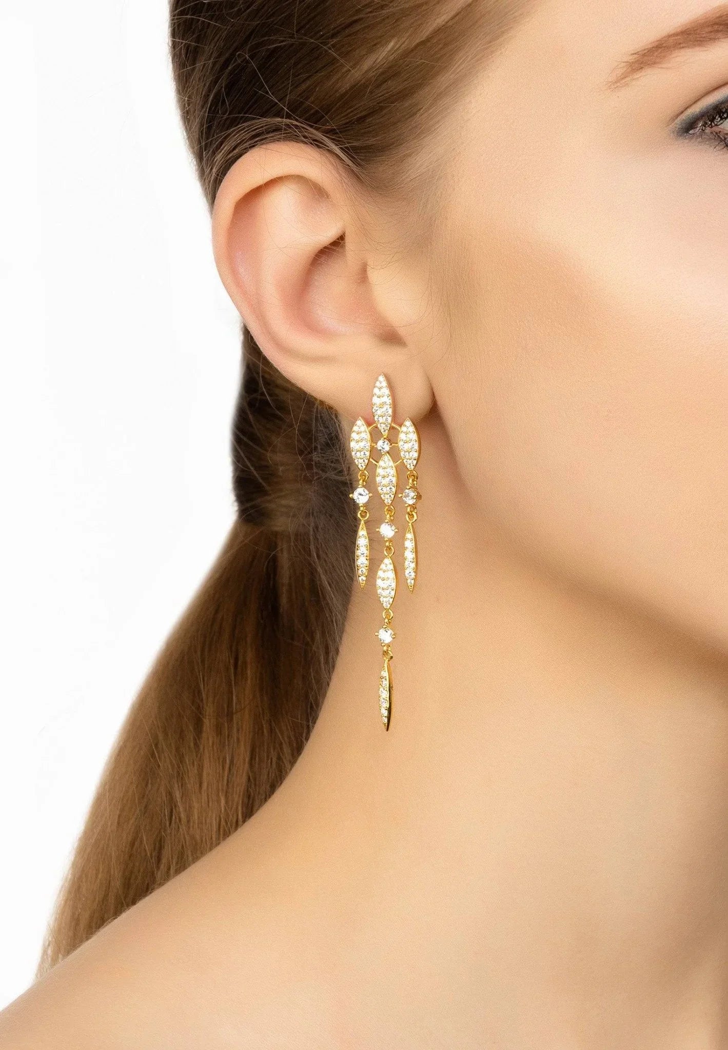 Valencia Statement Drop Earring White Cz Gold - LATELITA Earrings