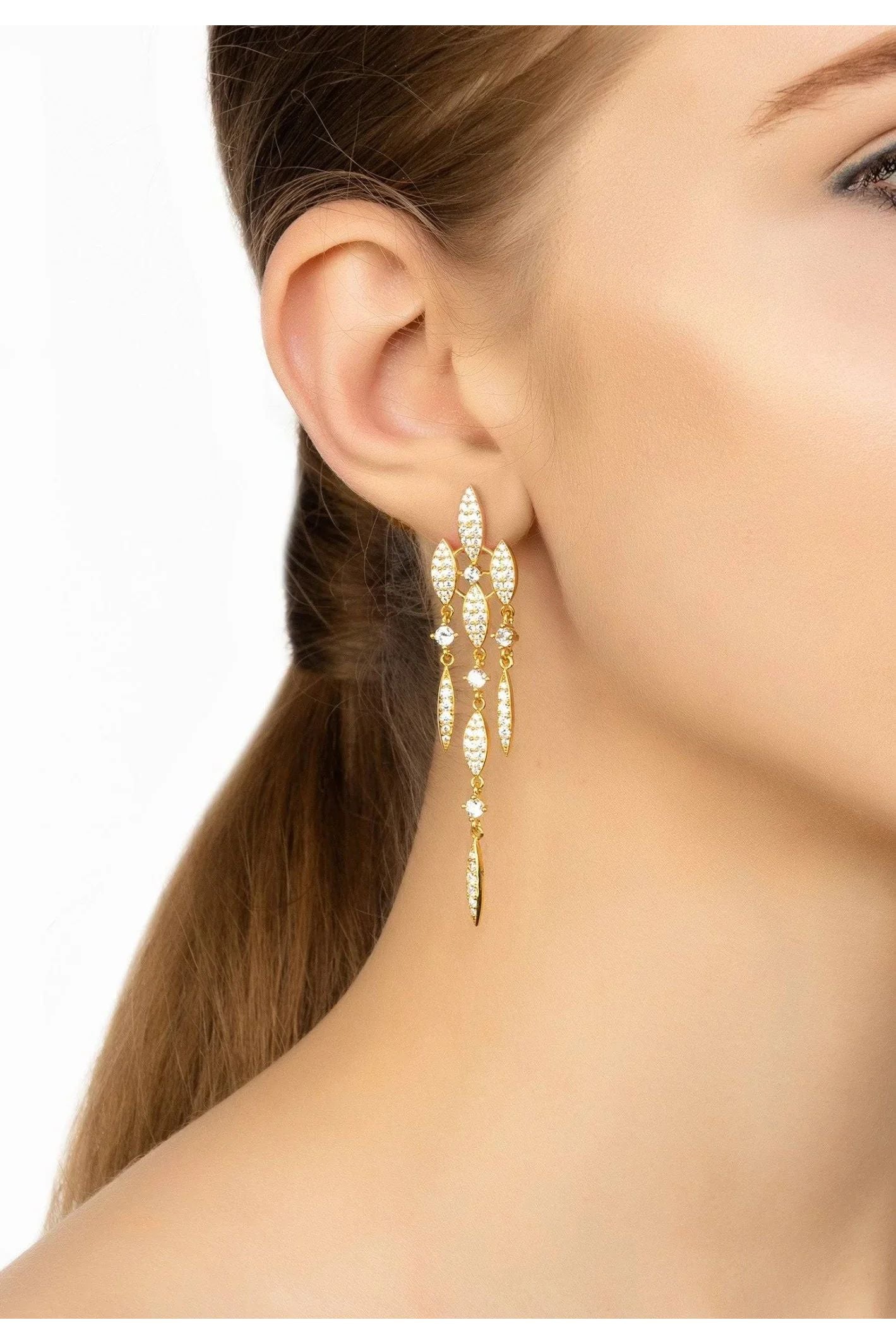Valencia Statement Drop Earring White Cz Gold - LATELITA Earrings