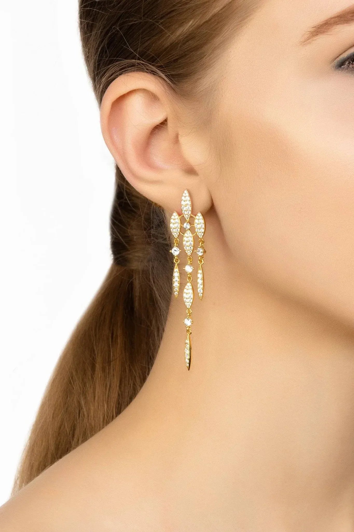 Valencia Statement Drop Earring White Cz Gold - LATELITA Earrings