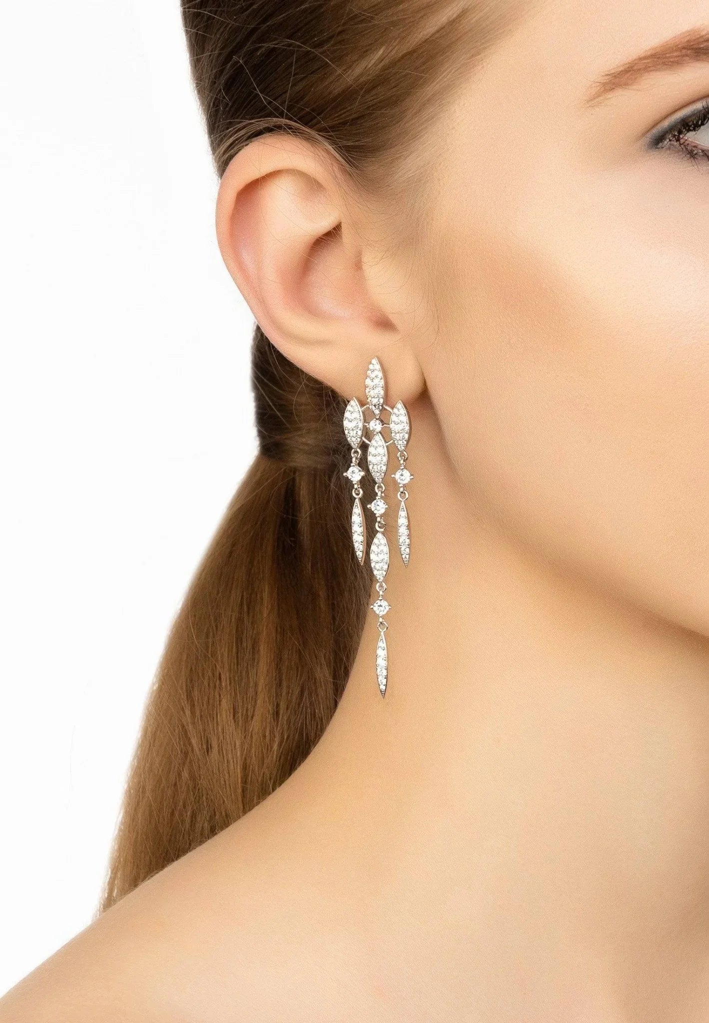 Valencia Statement Drop Earring White Cz Silver - LATELITA Earrings