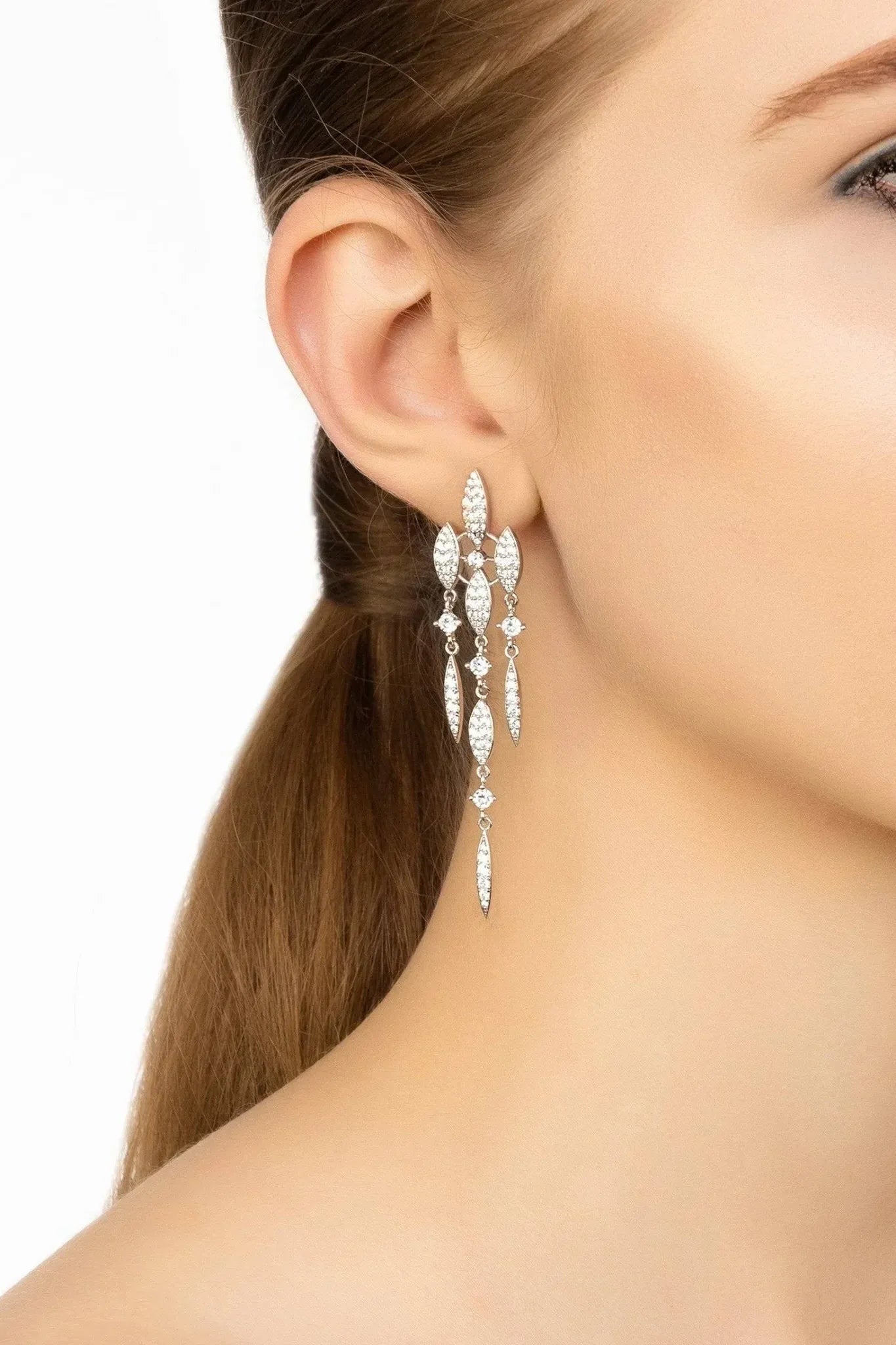 Valencia Statement Drop Earring White Cz Silver - LATELITA Earrings