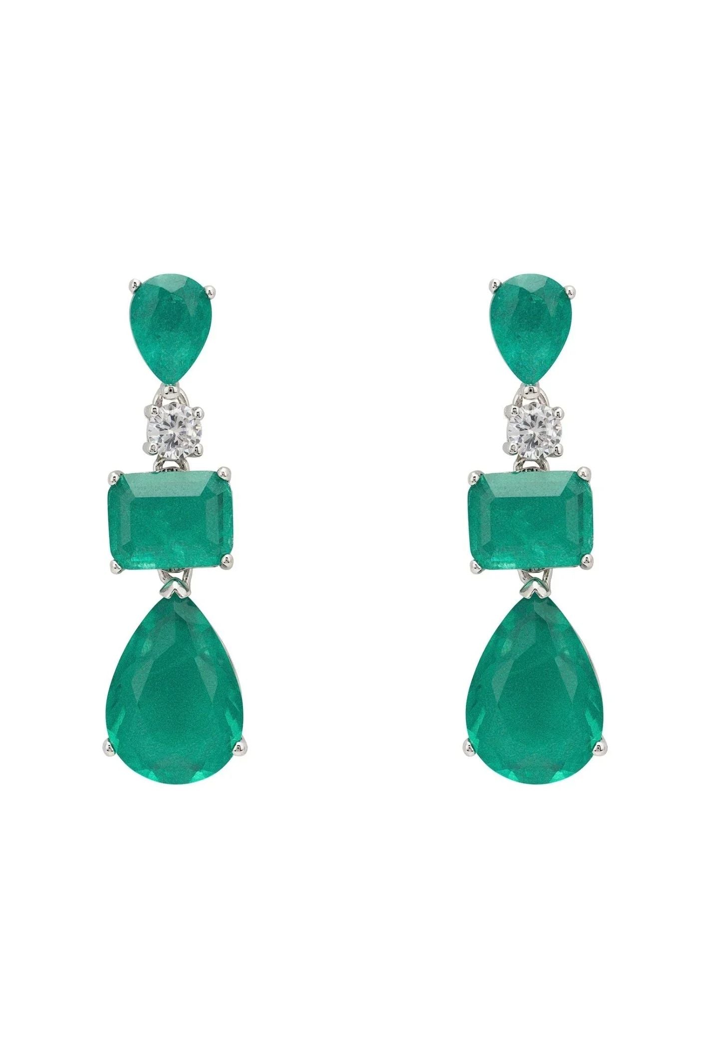 Valentina Drop Earrings Silver Colombian Emerald - LATELITA Earrings