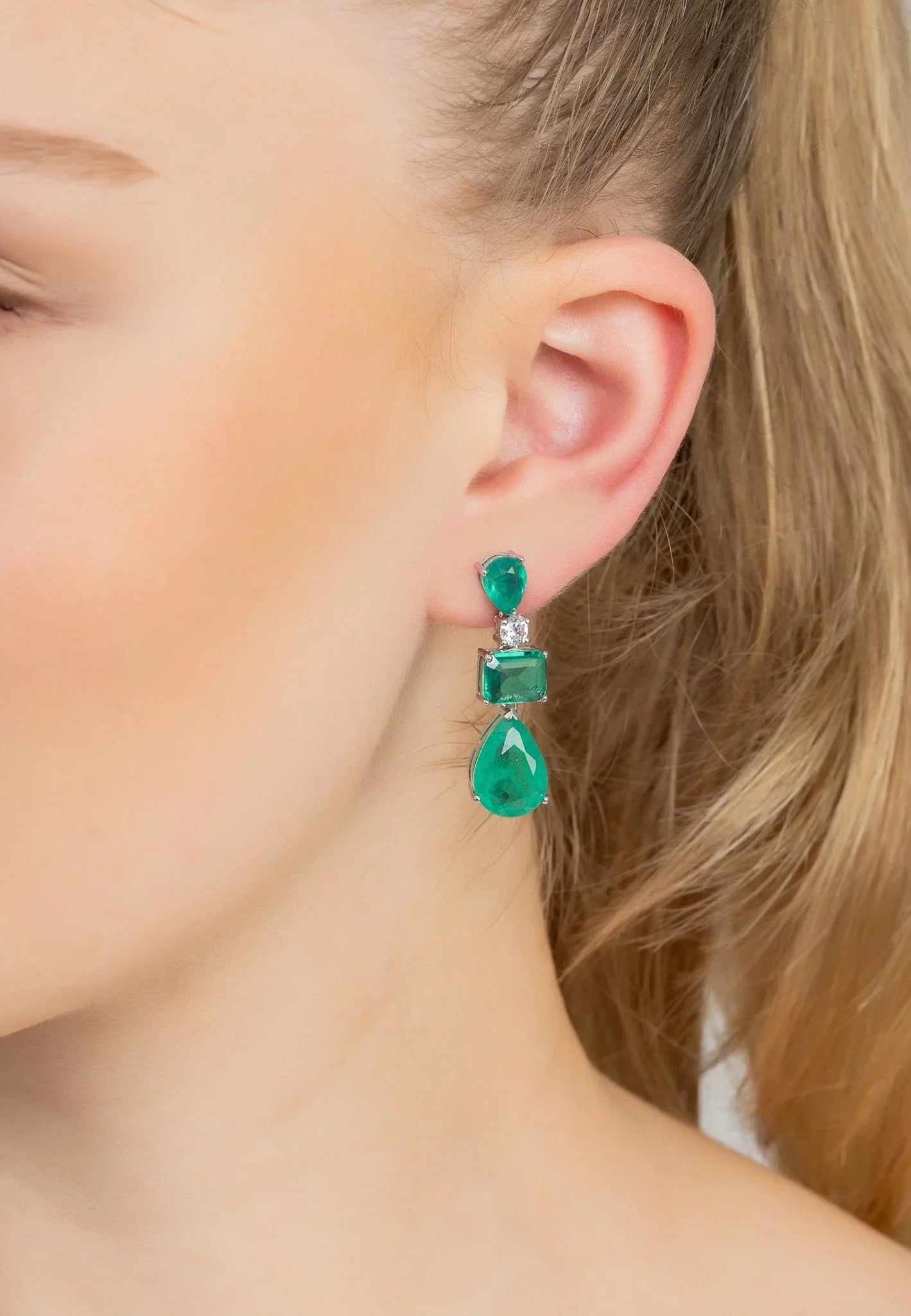 Valentina Drop Earrings Silver Colombian Emerald - LATELITA Earrings