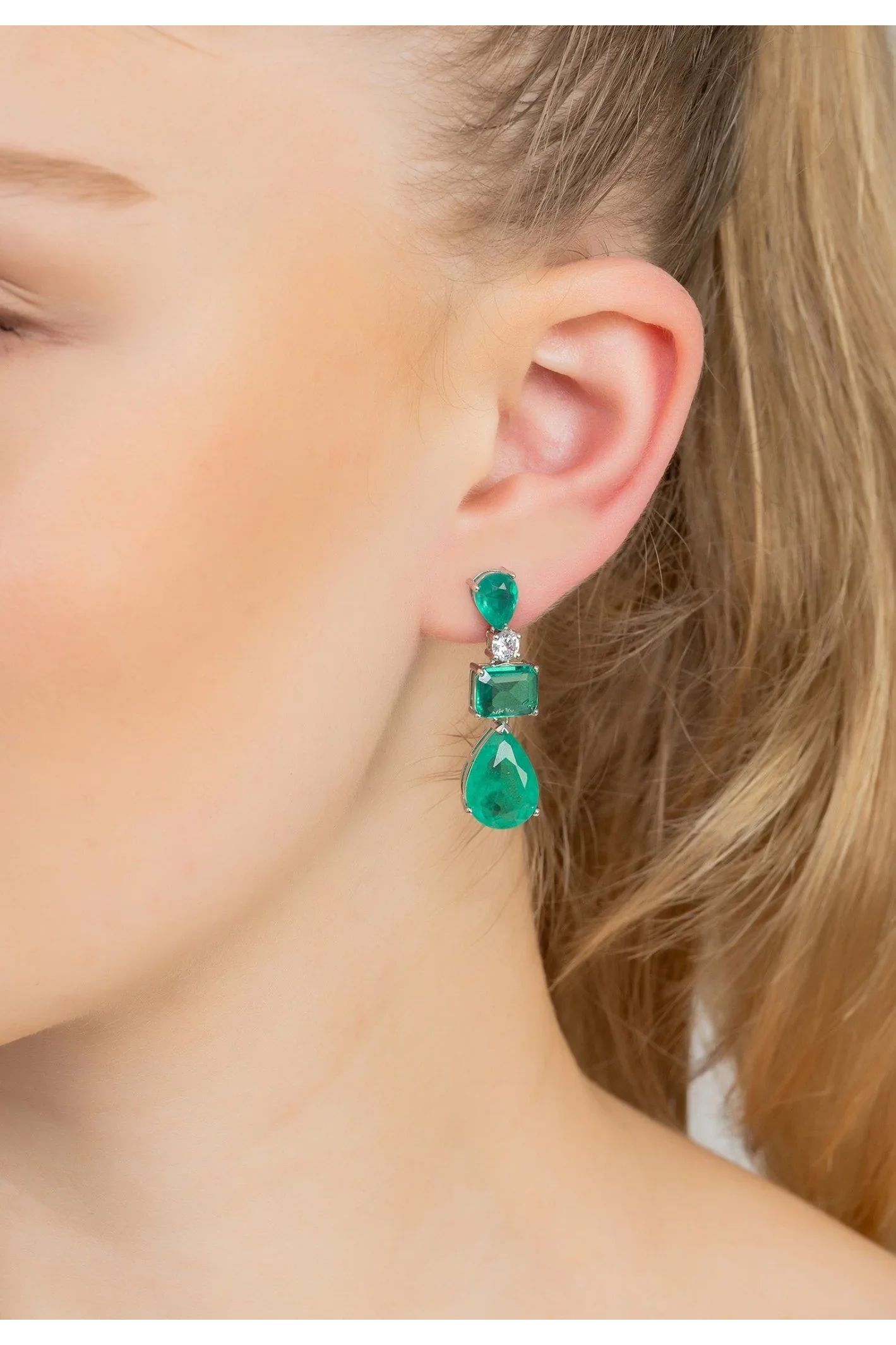 Valentina Drop Earrings Silver Colombian Emerald - LATELITA Earrings