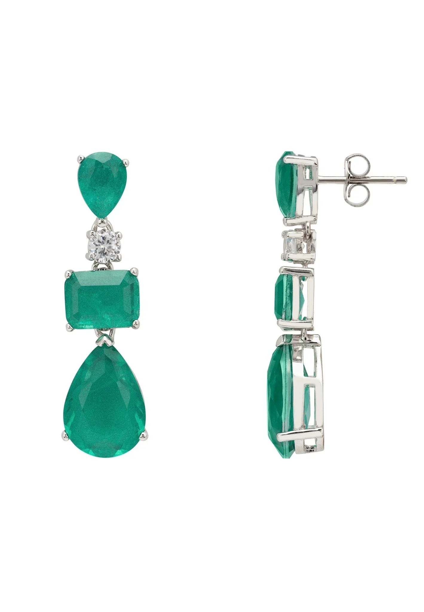Valentina Drop Earrings Silver Colombian Emerald - LATELITA Earrings