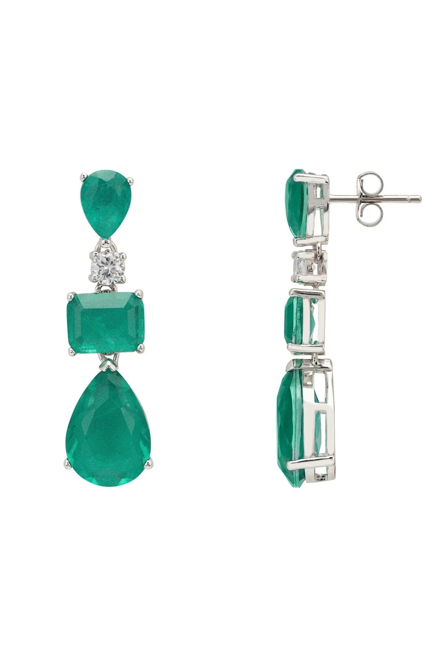 Valentina Drop Earrings Silver Colombian Emerald - LATELITA Earrings
