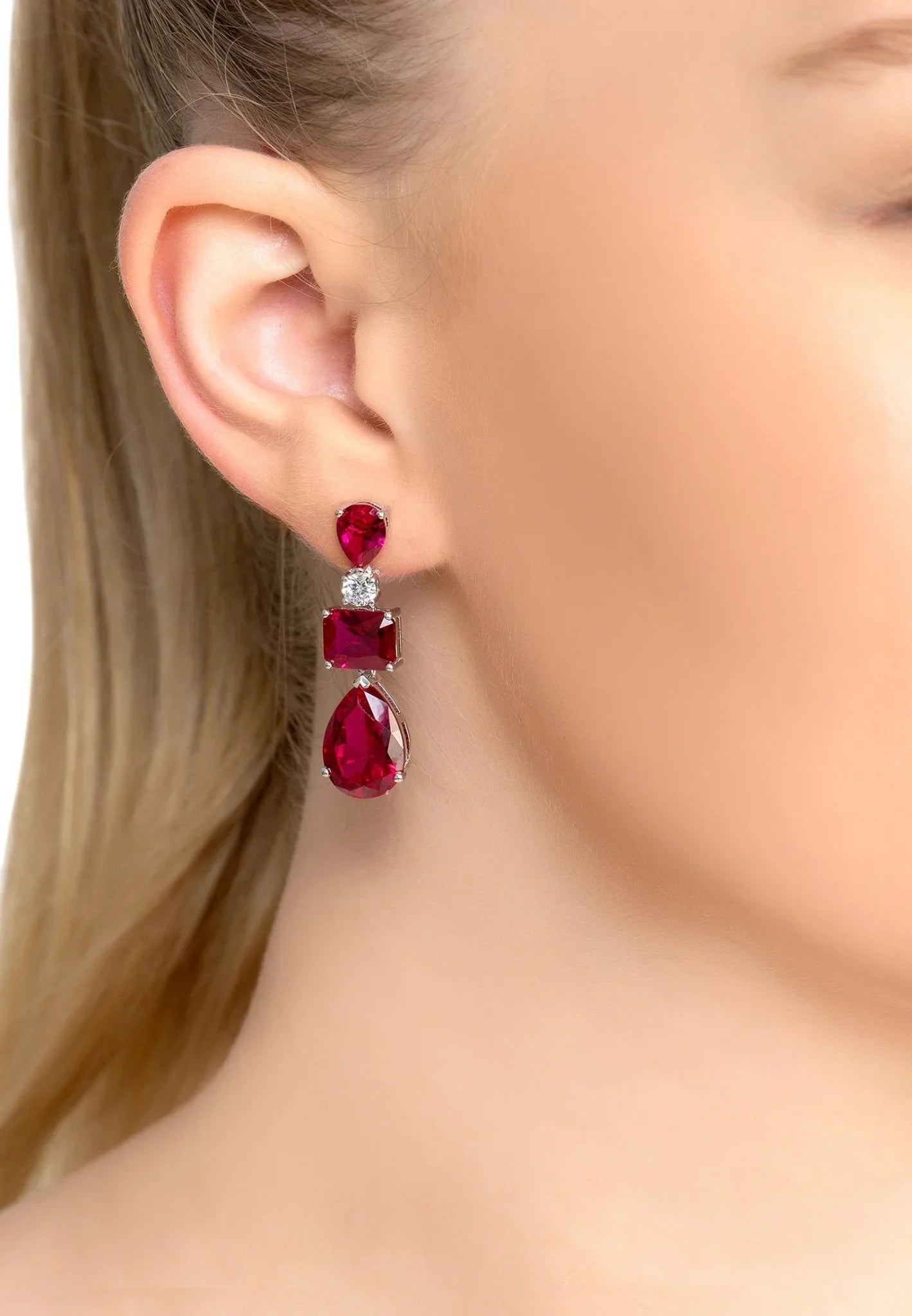 Valentina Drop Earrings Silver Ruby - LATELITA Earrings