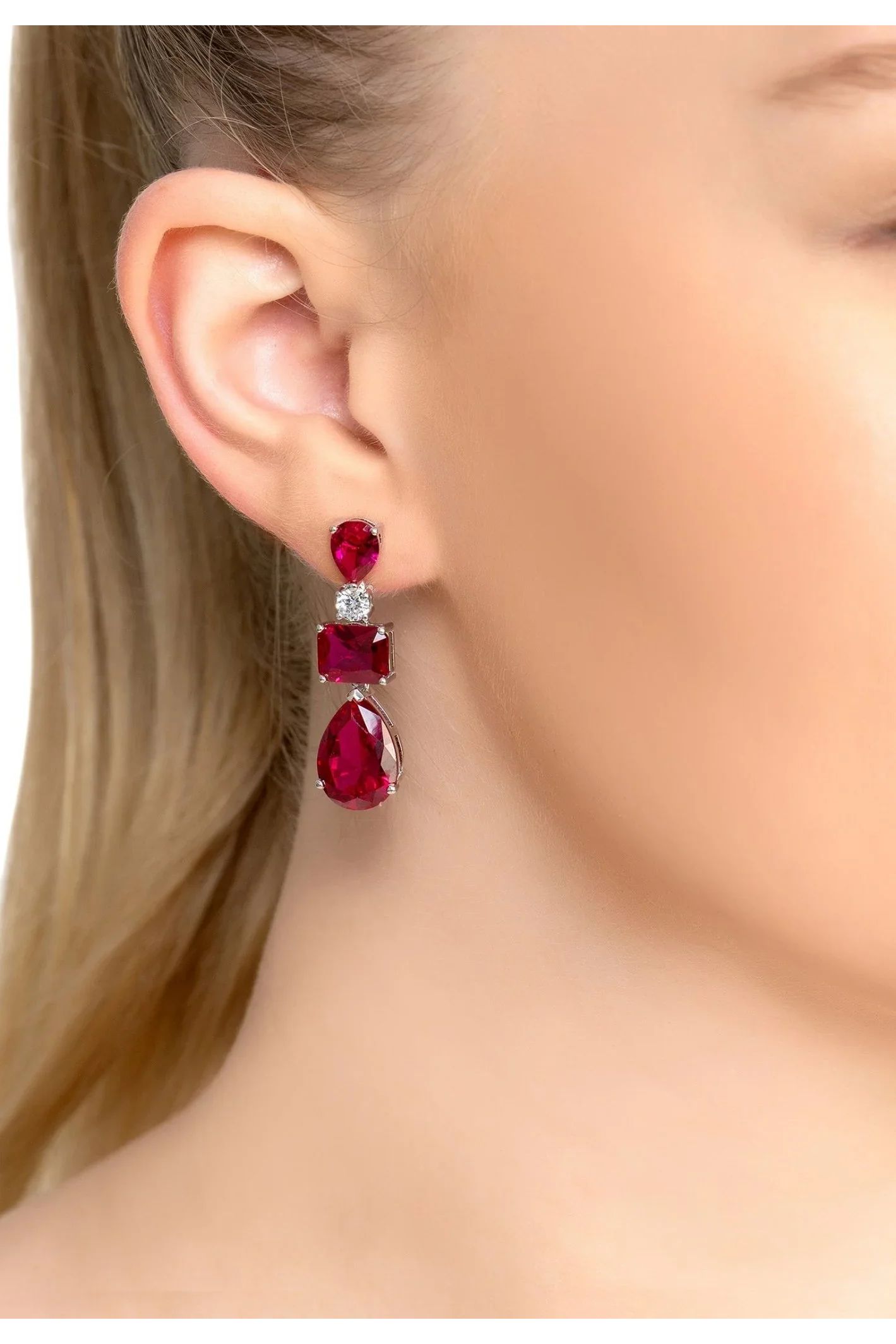 Valentina Drop Earrings Silver Ruby - LATELITA Earrings