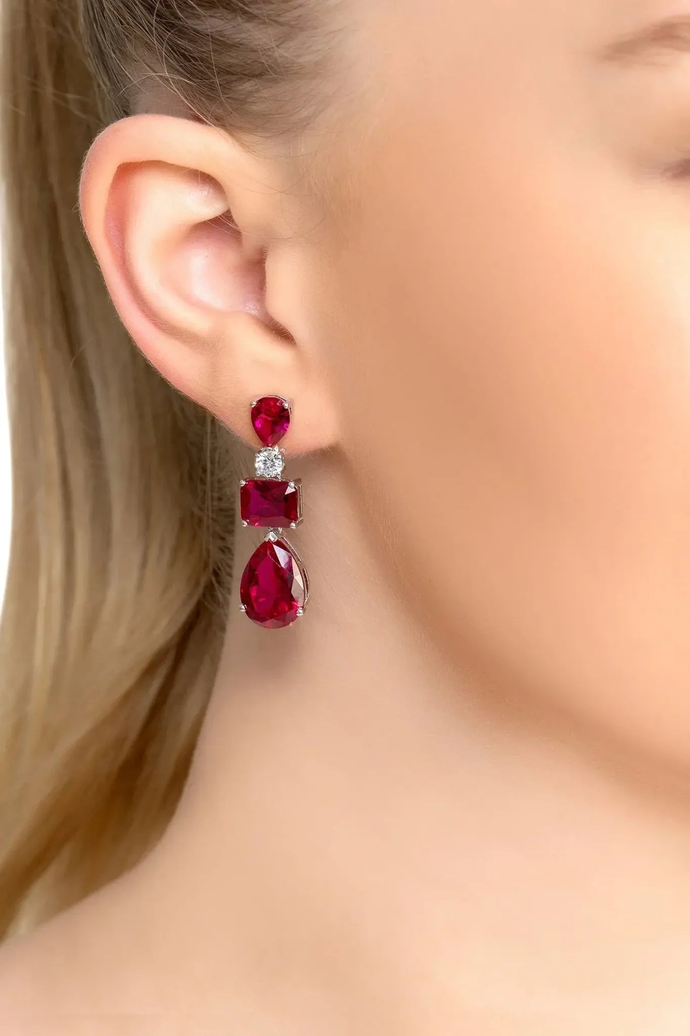Valentina Drop Earrings Silver Ruby - LATELITA Earrings