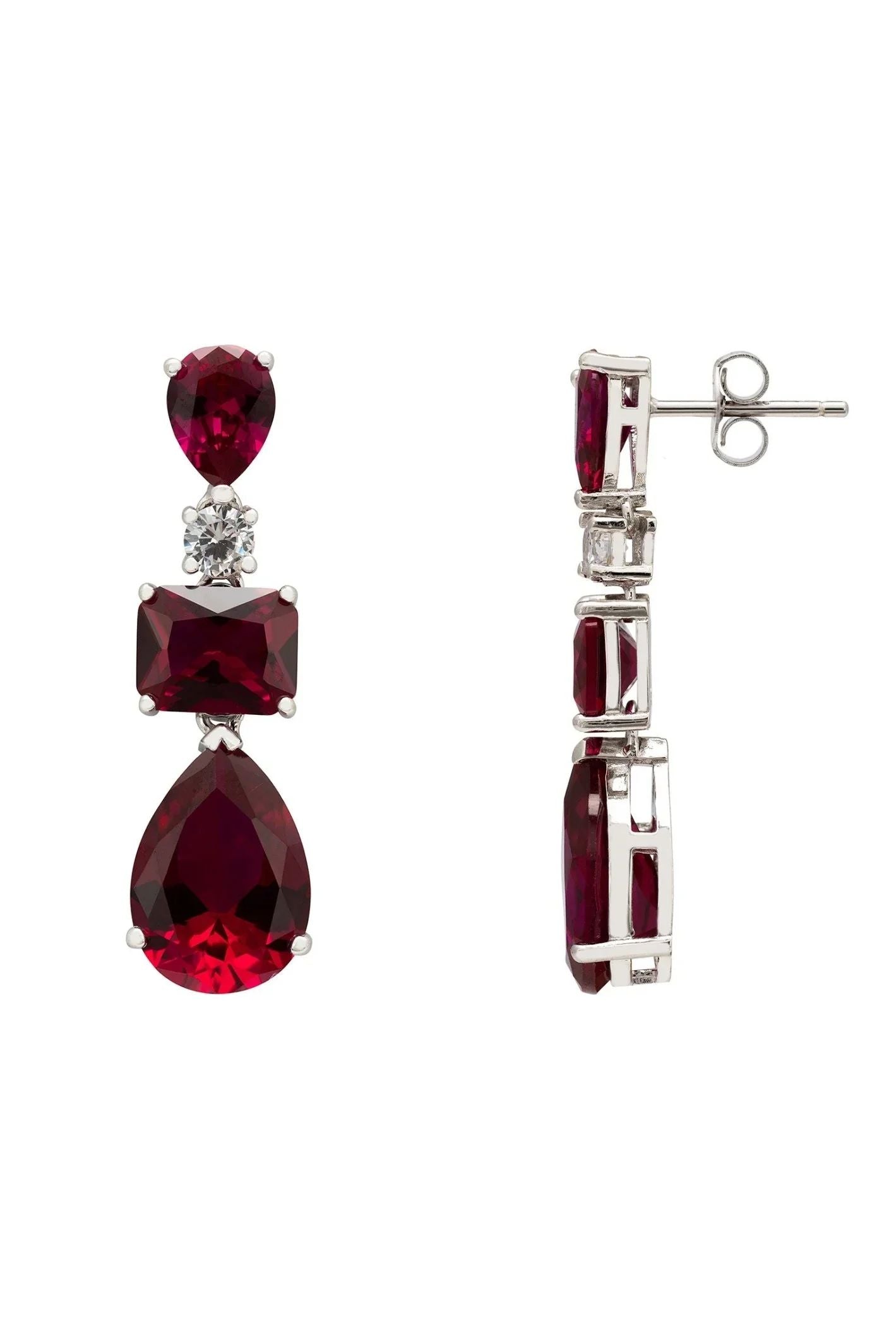 Valentina Drop Earrings Silver Ruby - LATELITA Earrings