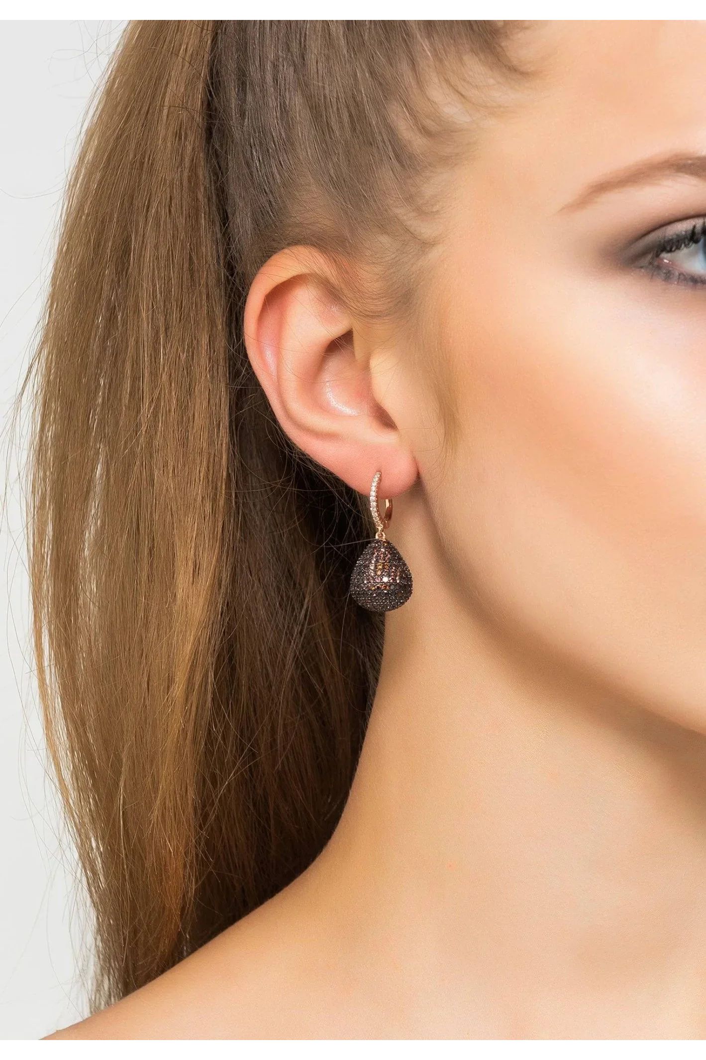 Valerie Pear Drop Gemstone Earring Rosegold Chocolate Cz - LATELITA Earrings