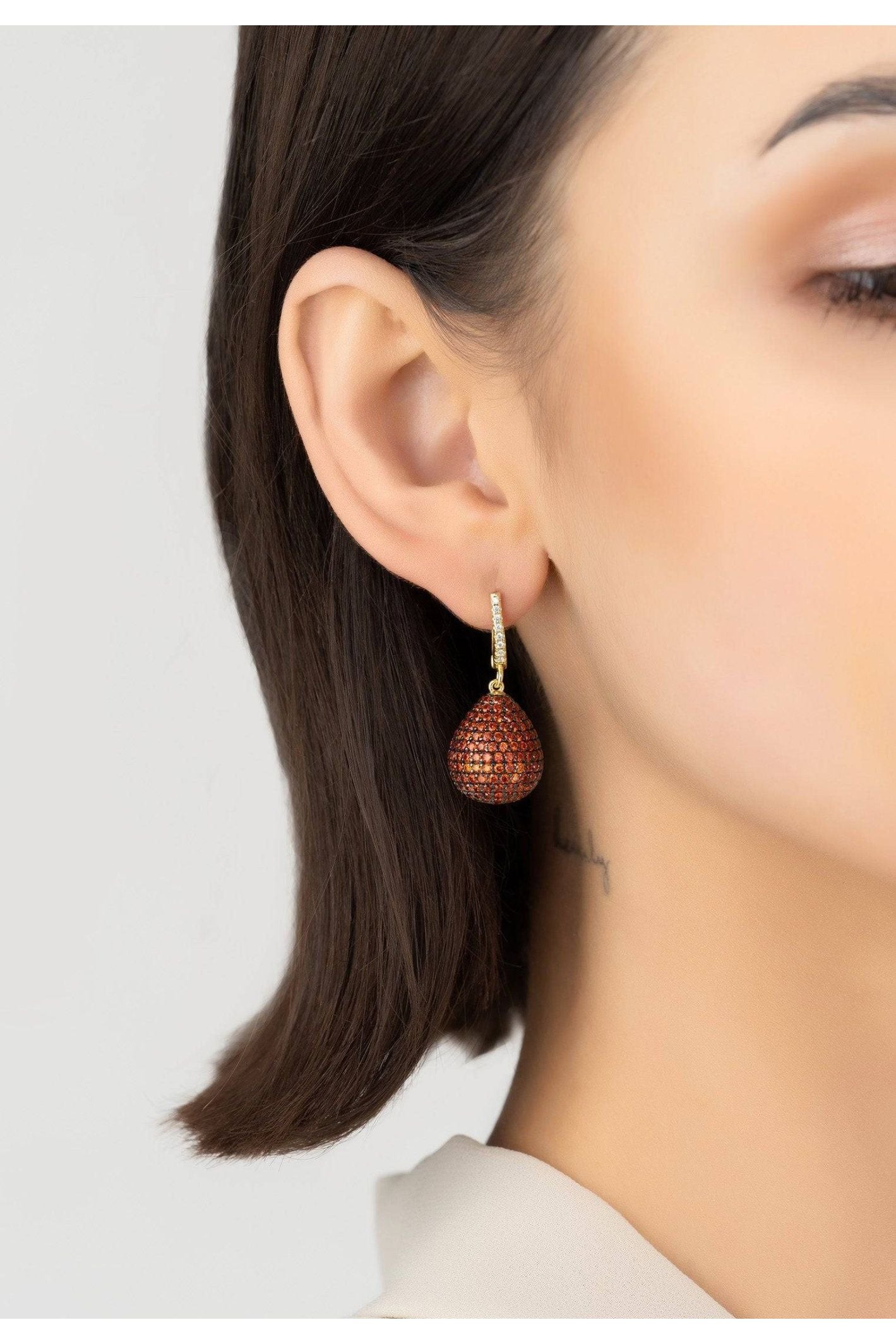 Valerie Pear Drop Gemstone Earrings Gold Burnt Orange - LATELITA Earrings