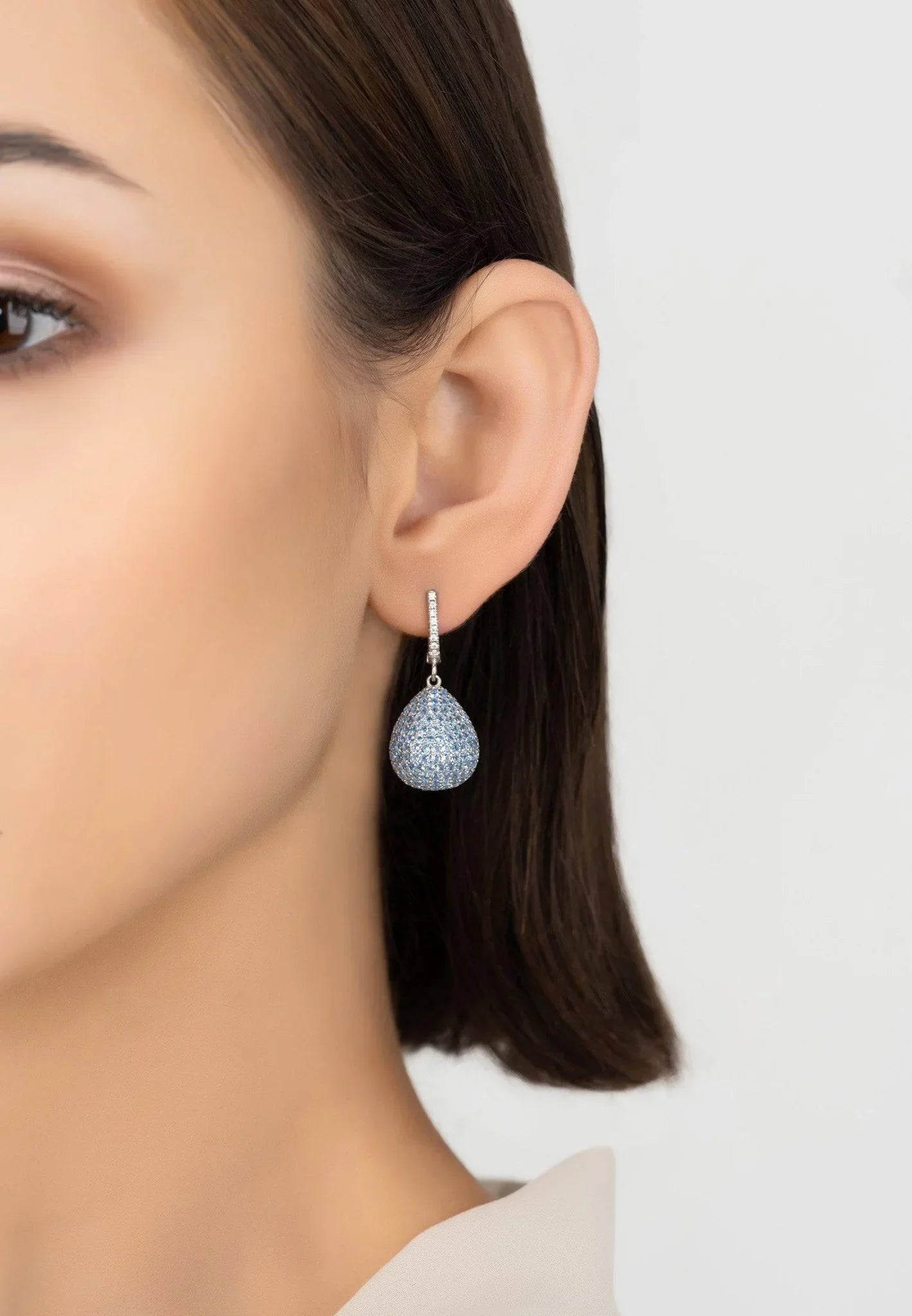 Valerie Pear Drop Gemstone Earrings Silver Ice Blue - LATELITA Earrings
