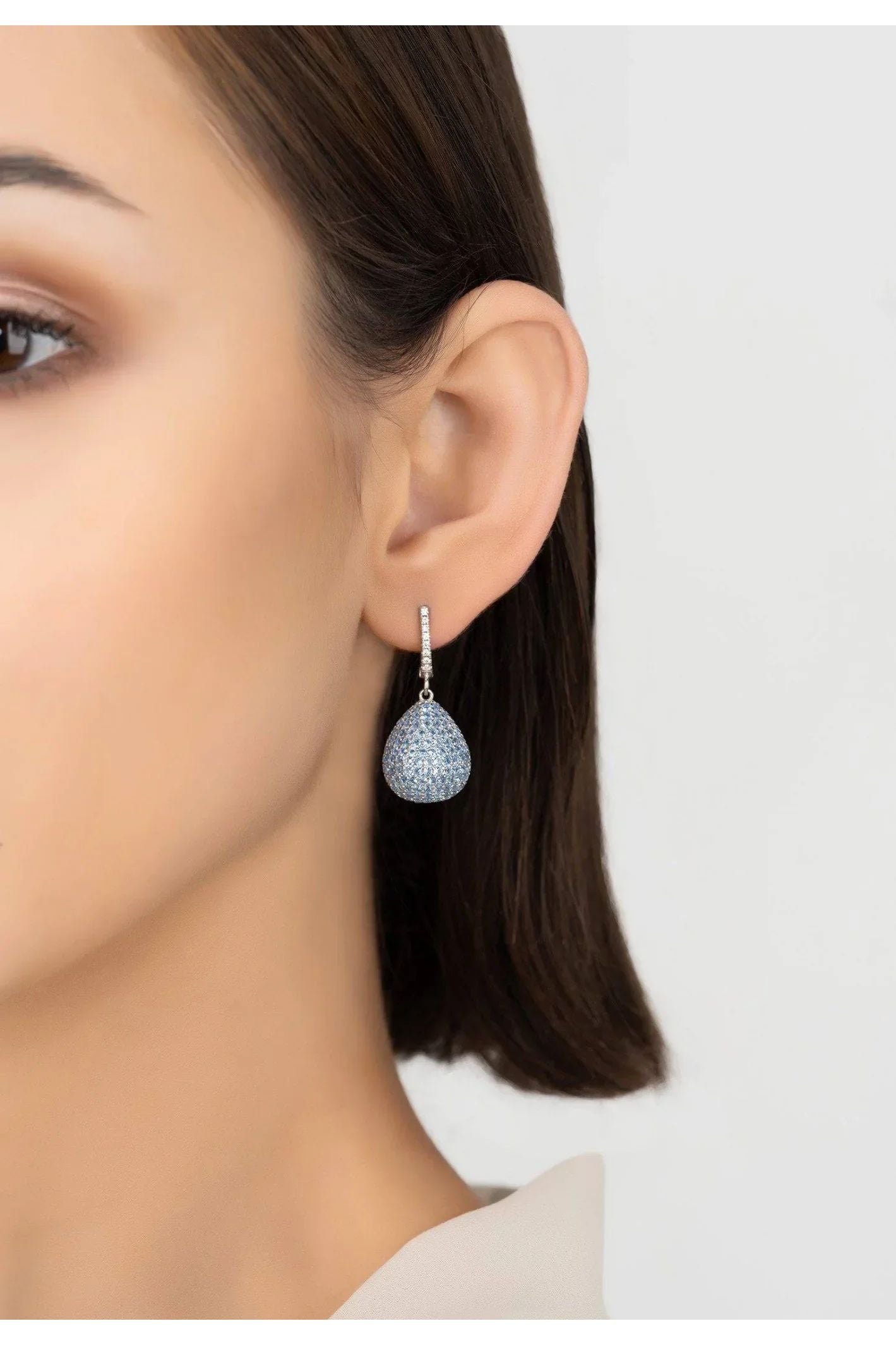 Valerie Pear Drop Gemstone Earrings Silver Ice Blue - LATELITA Earrings