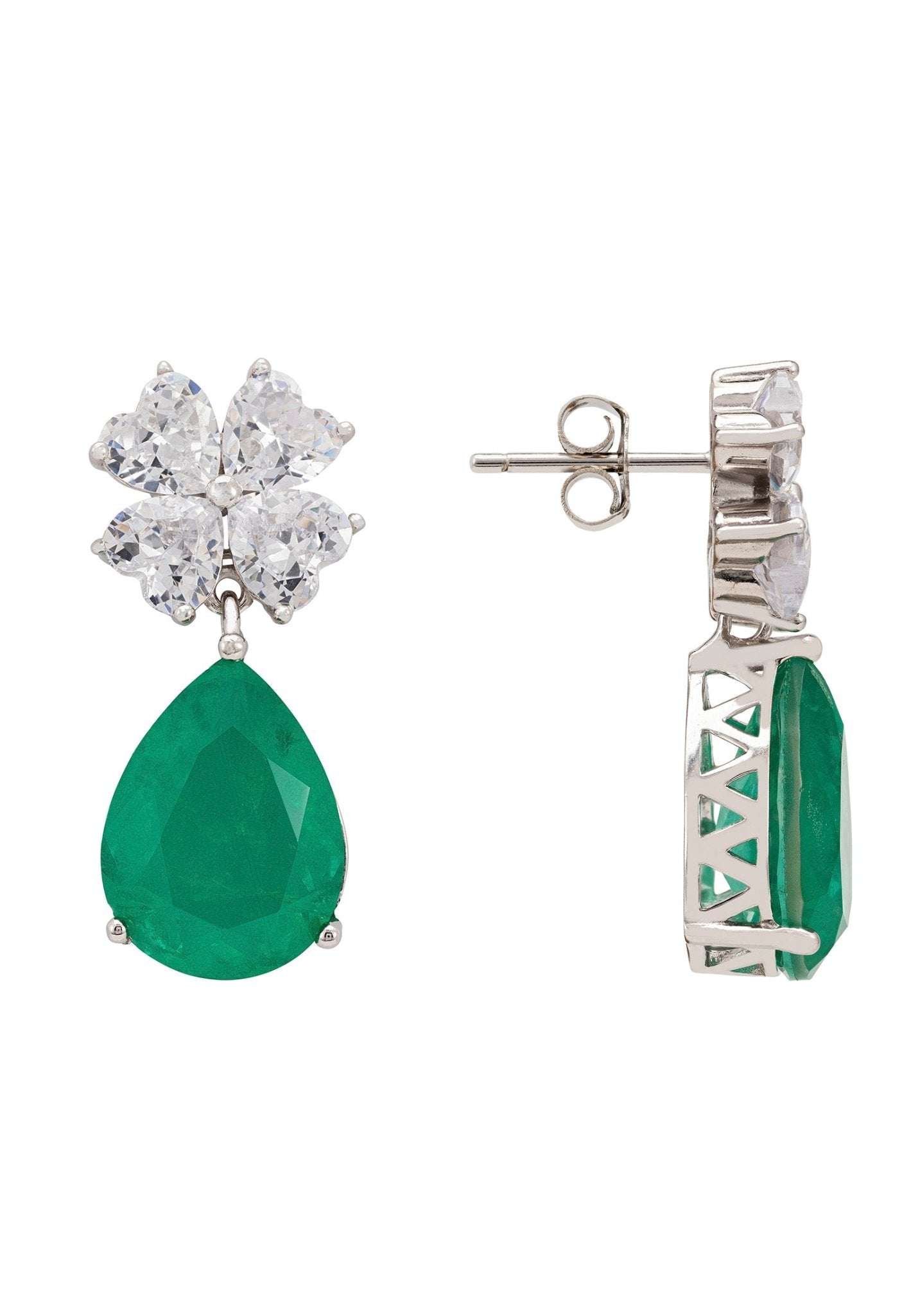 Victoria Teardrop Earrings Silver Colombian Emerald - LATELITA Earrings