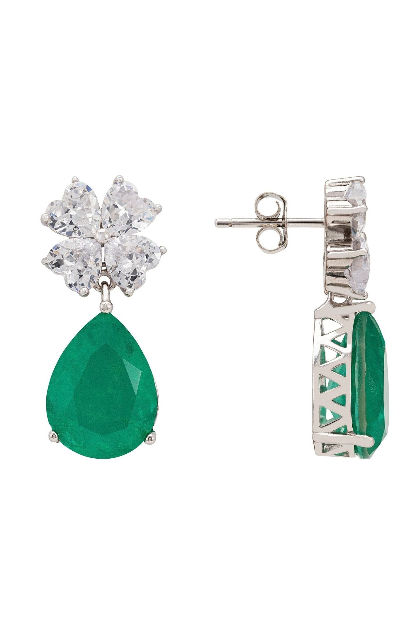 Victoria Teardrop Earrings Silver Colombian Emerald - LATELITA Earrings