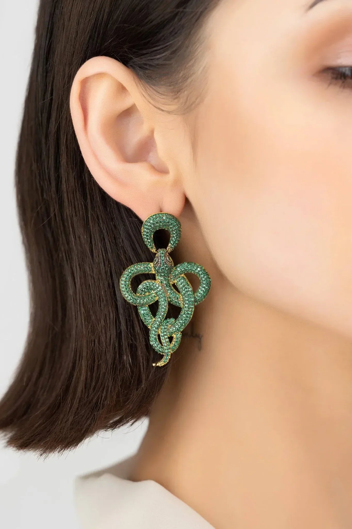 Viper Snake Drop Earrings Gold Emerald - LATELITA Earrings