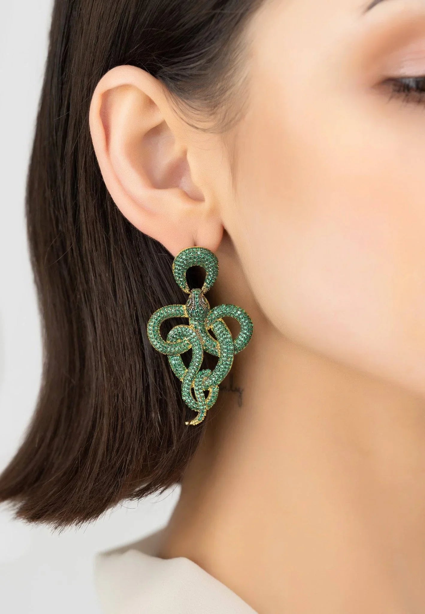 Viper Snake Drop Earrings Gold Emerald - LATELITA Earrings