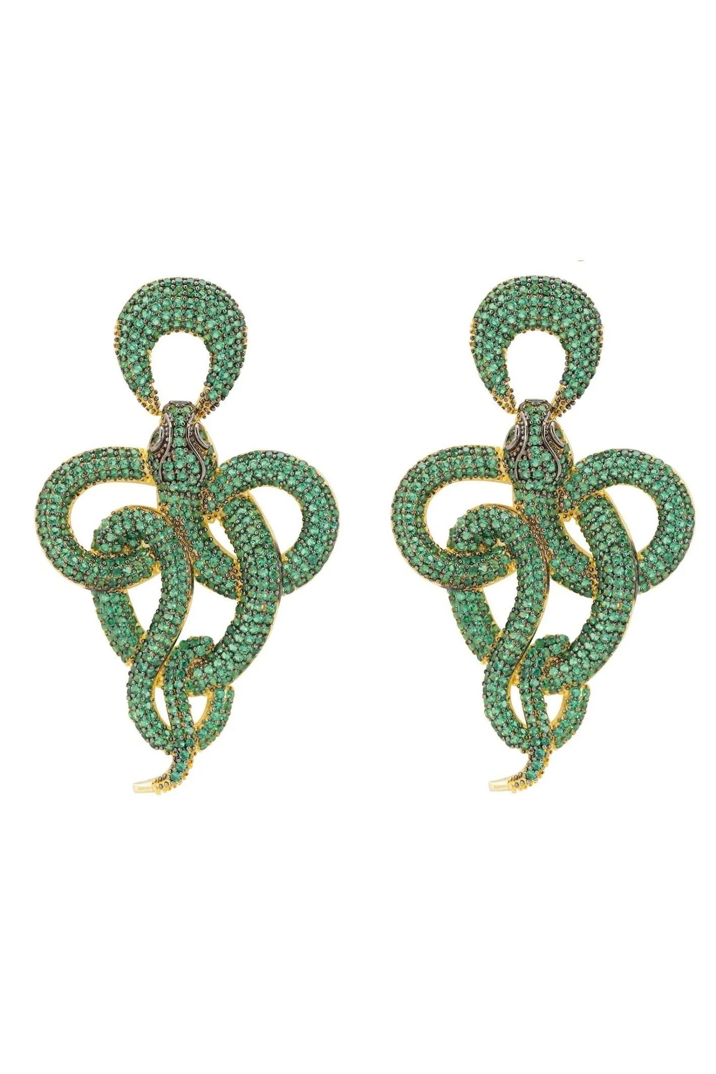 Viper Snake Drop Earrings Gold Emerald - LATELITA Earrings
