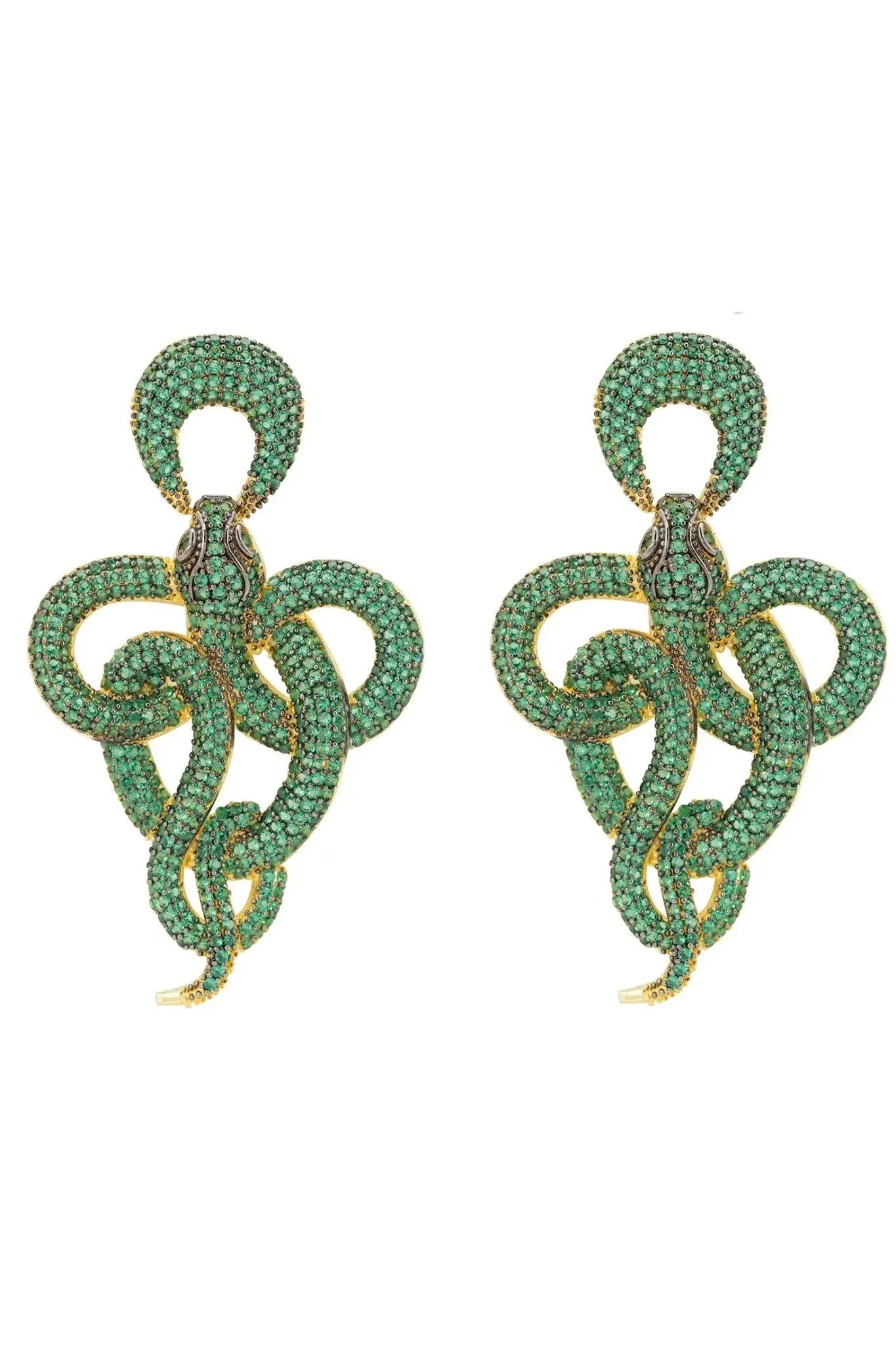 Viper Snake Drop Earrings Gold Emerald - LATELITA Earrings