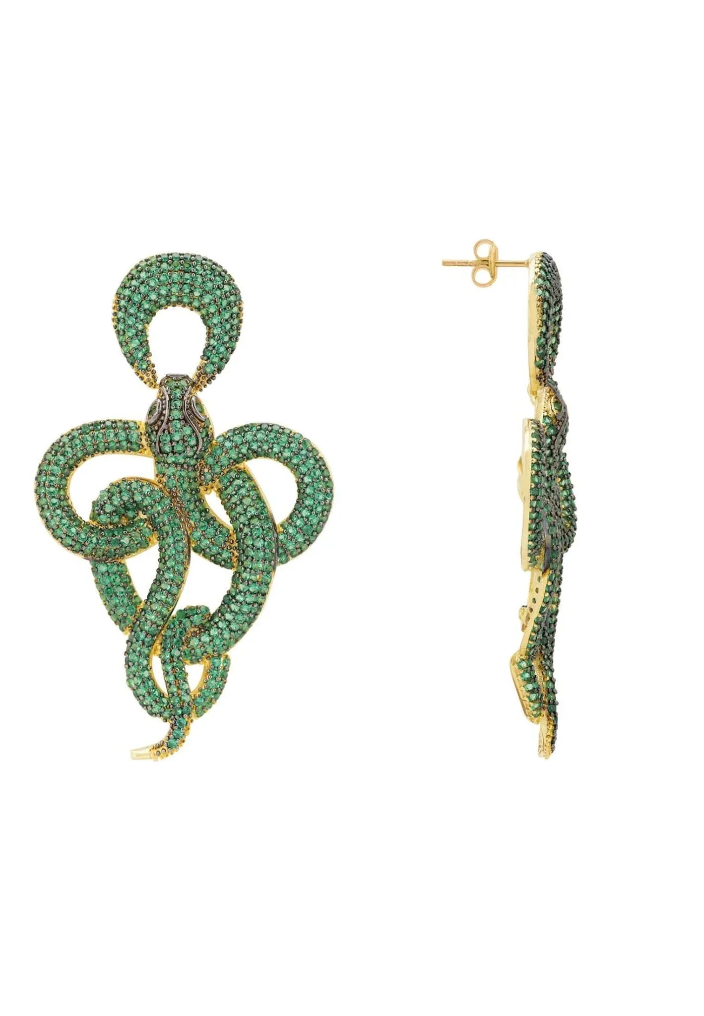 Viper Snake Drop Earrings Gold Emerald - LATELITA Earrings