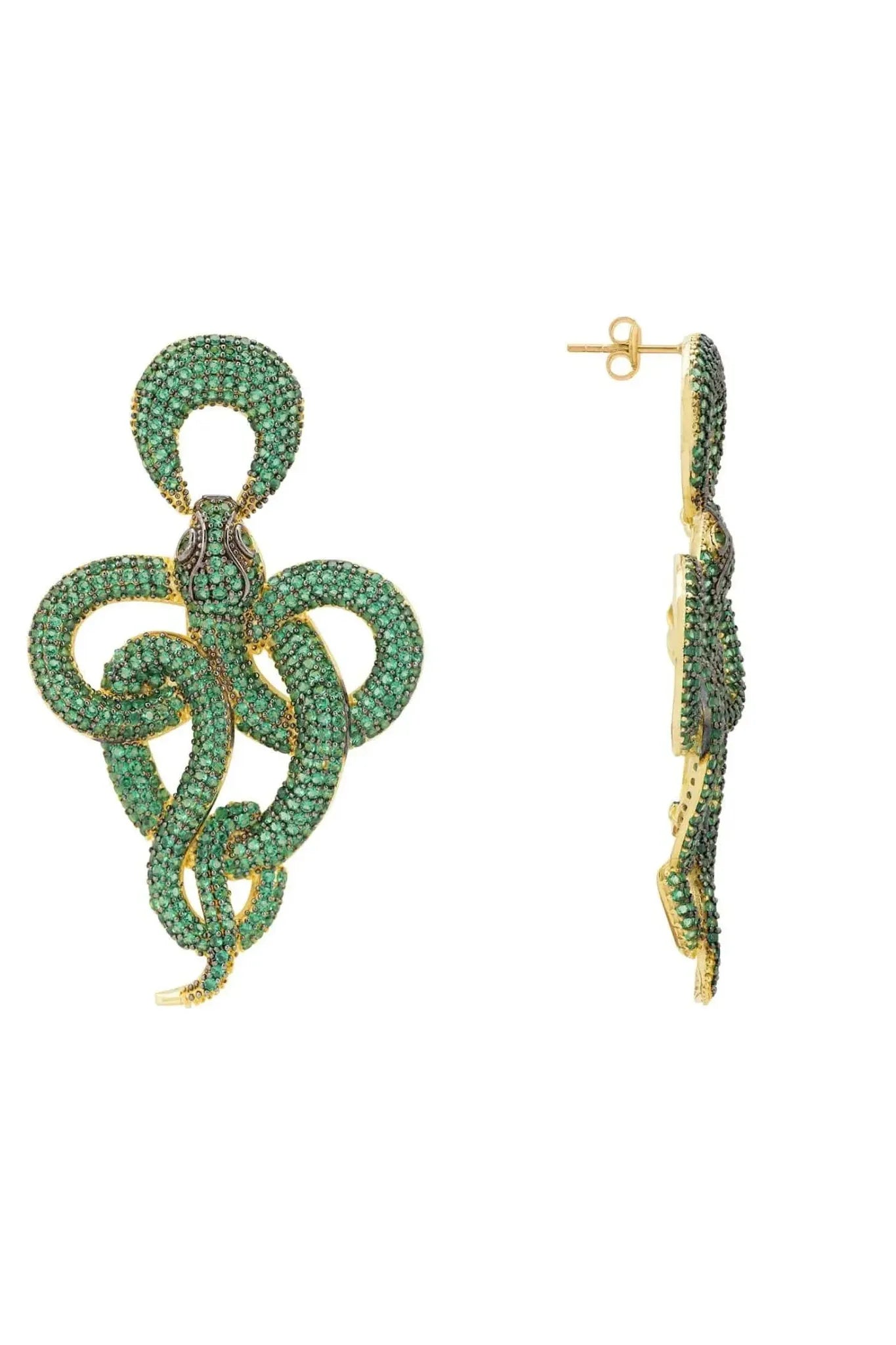 Viper Snake Drop Earrings Gold Emerald - LATELITA Earrings