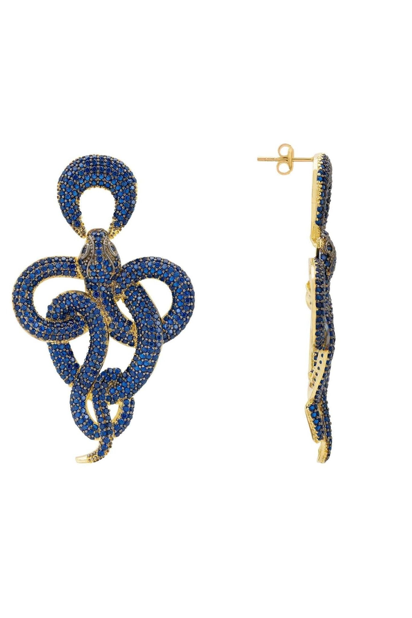 Viper Snake Drop Earrings Gold Sapphire - LATELITA Earrings