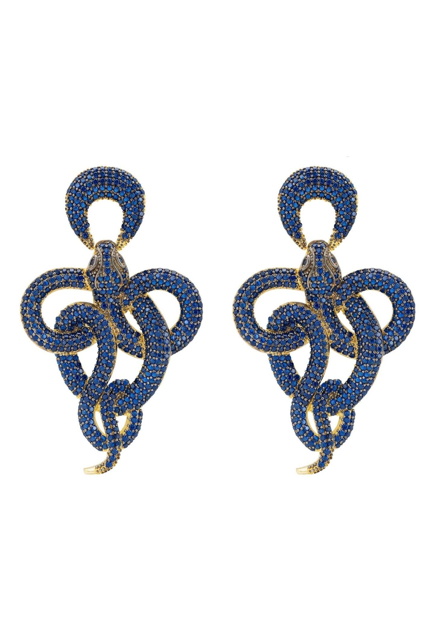 Viper Snake Drop Earrings Gold Sapphire - LATELITA Earrings