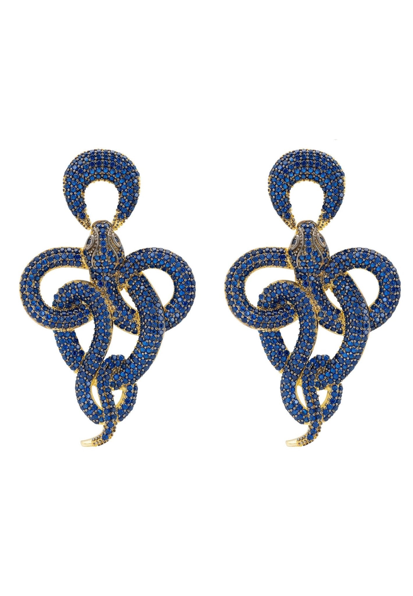 Viper Snake Drop Earrings Gold Sapphire - LATELITA Earrings