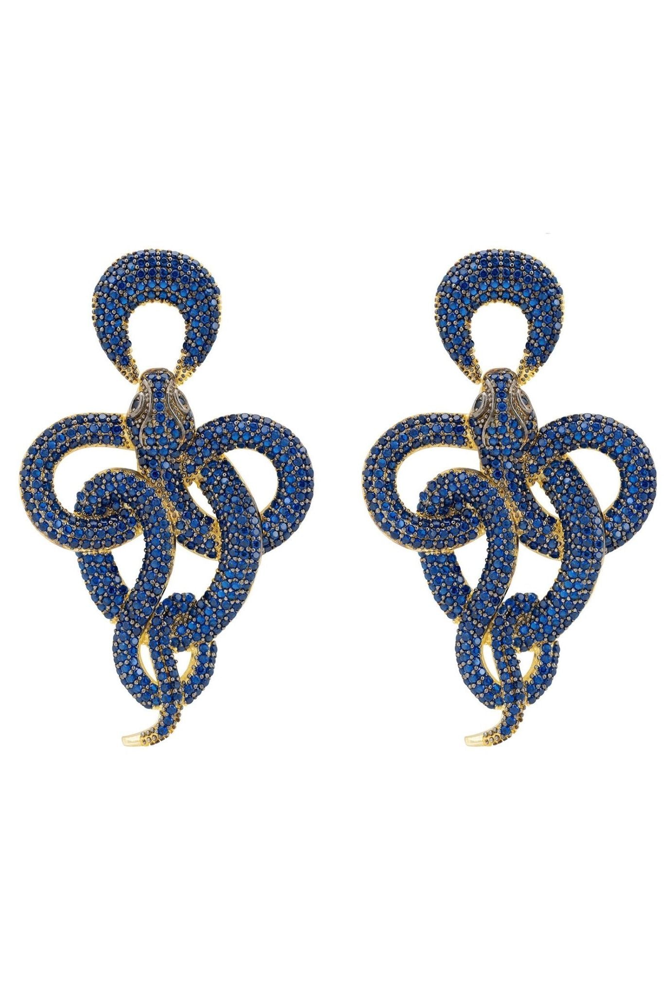 Viper Snake Drop Earrings Gold Sapphire - LATELITA Earrings